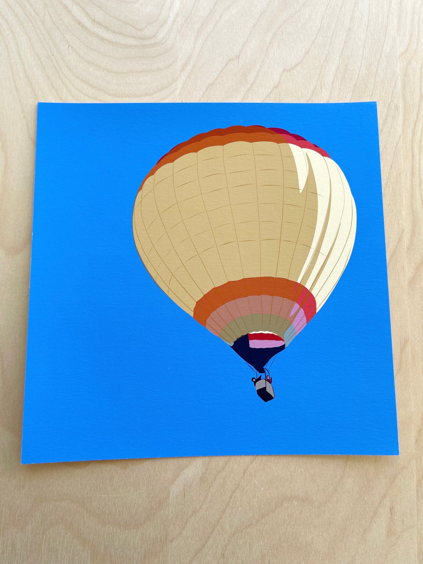 CB. Print of my Pale Yellow Hot Air Balloon drawing 8” square