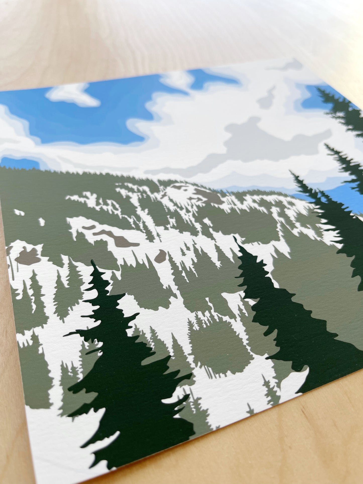 DB. Print of my Winter Mountains drawing 8” square