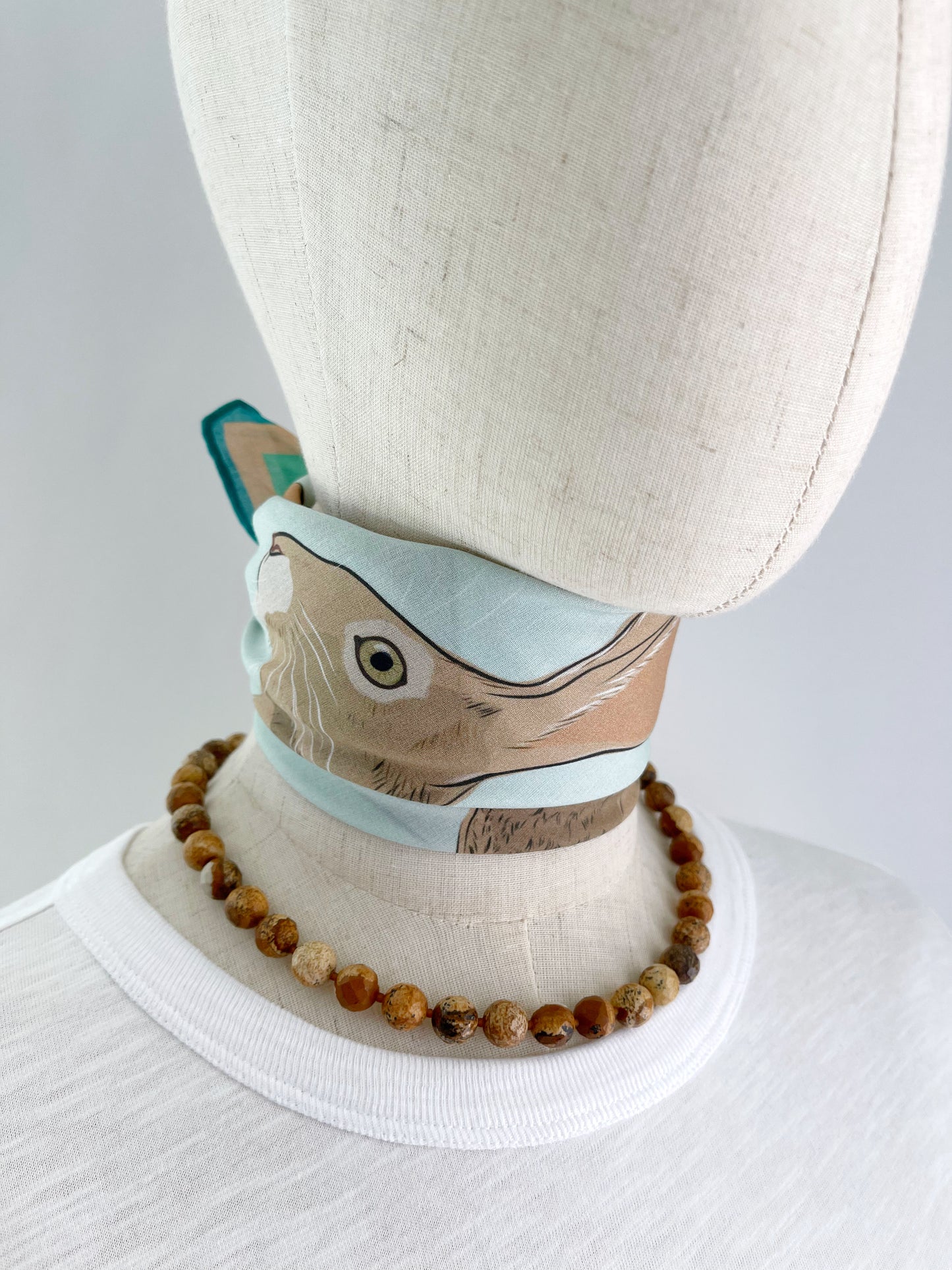 AB. Special Order Jackrabbit on a pale Robin egg blue Background Pima Cotton Lawn 26” square scarf