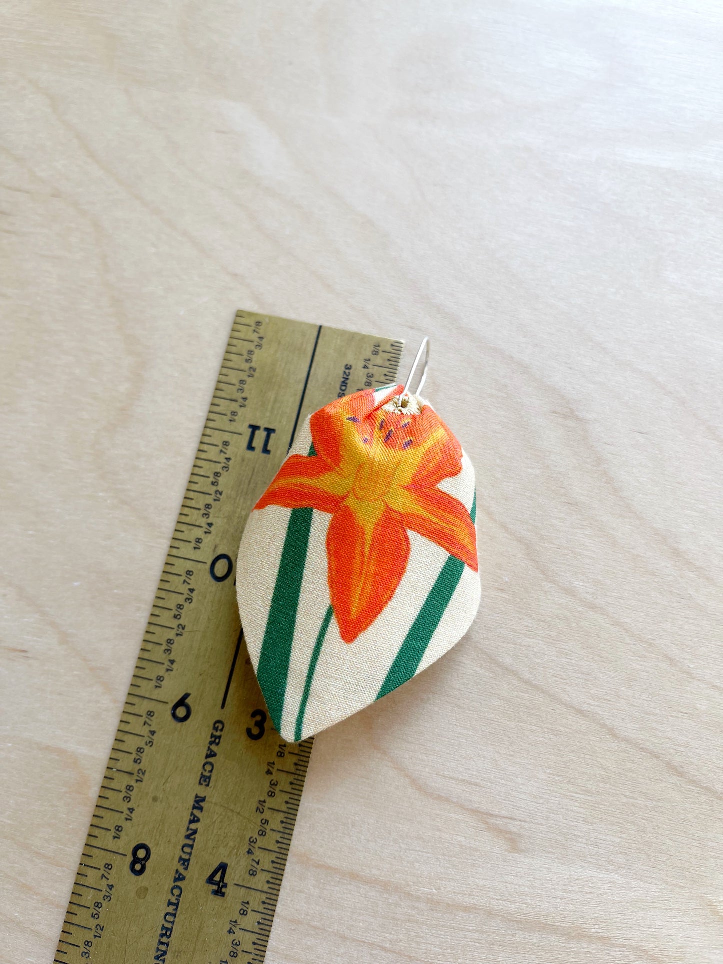 E. Orange Day Lilies large petal cotton statement earrings