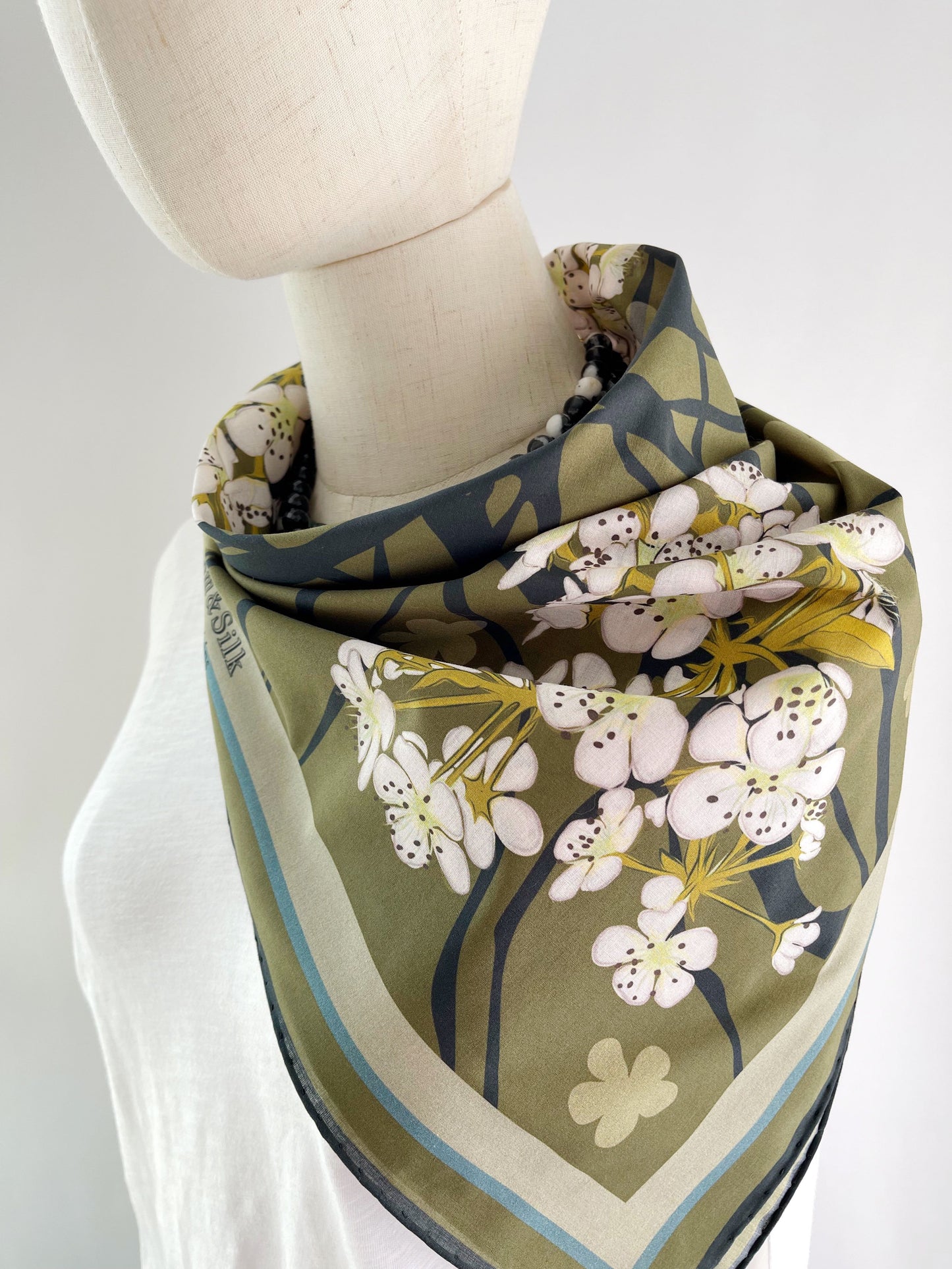CD. Special order Sour Cherry Blossoms Pima Cotton Lawn 26” square scarf