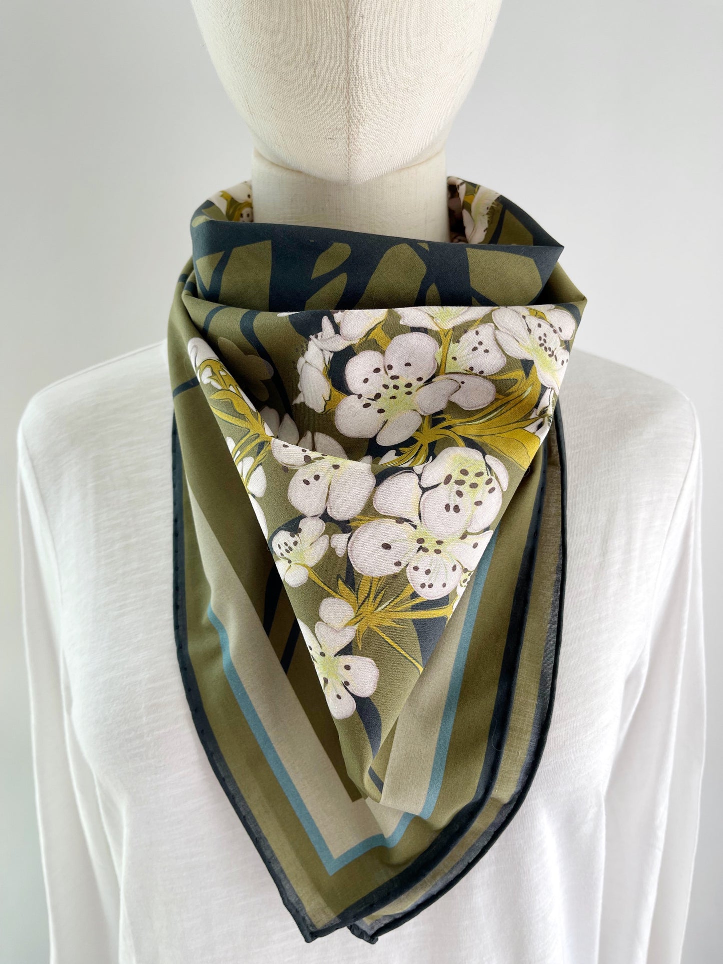 CD. Special order Sour Cherry Blossoms Pima Cotton Lawn 26” square scarf