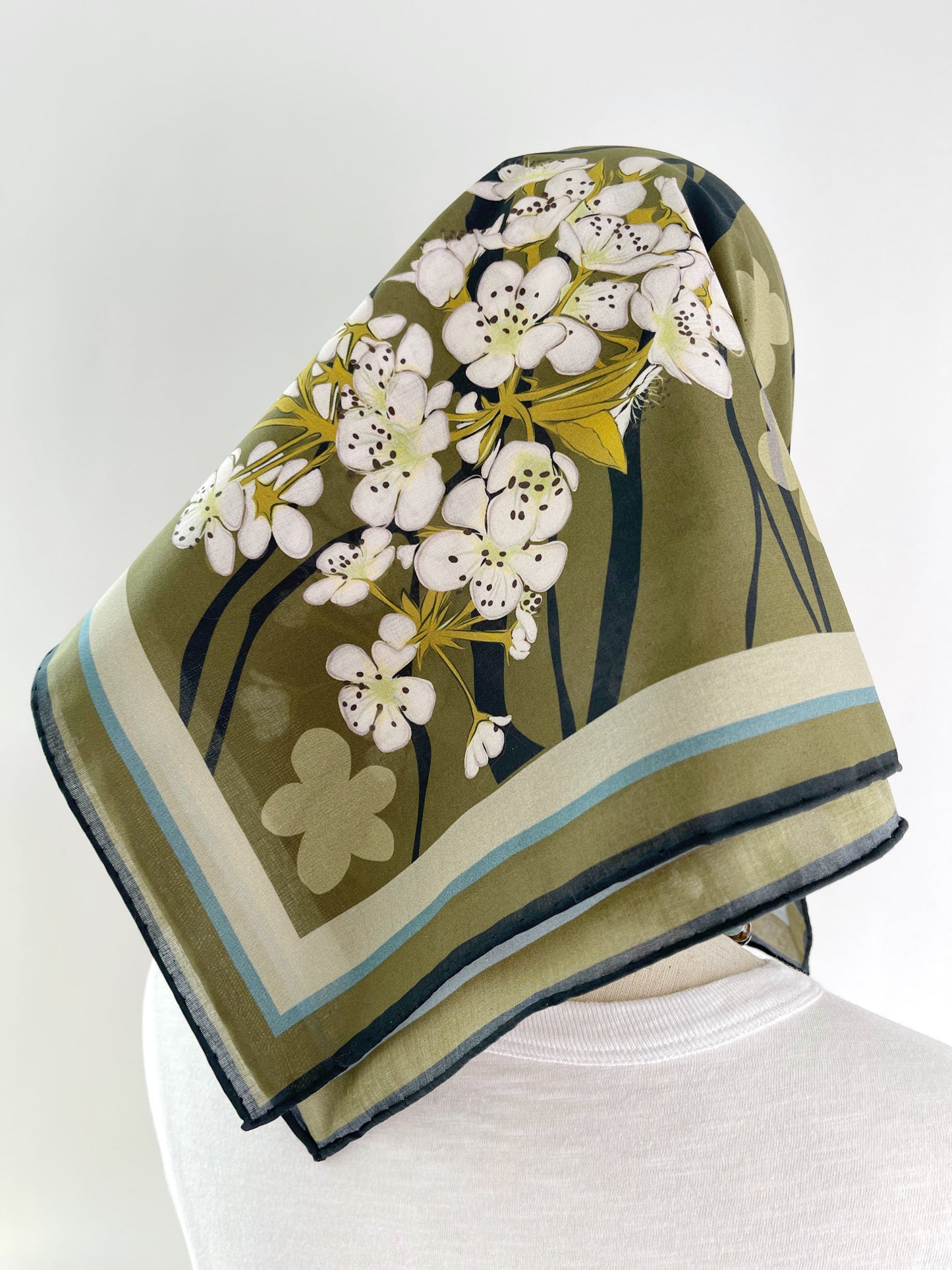 CD. Special order Sour Cherry Blossoms Pima Cotton Lawn 26” square scarf