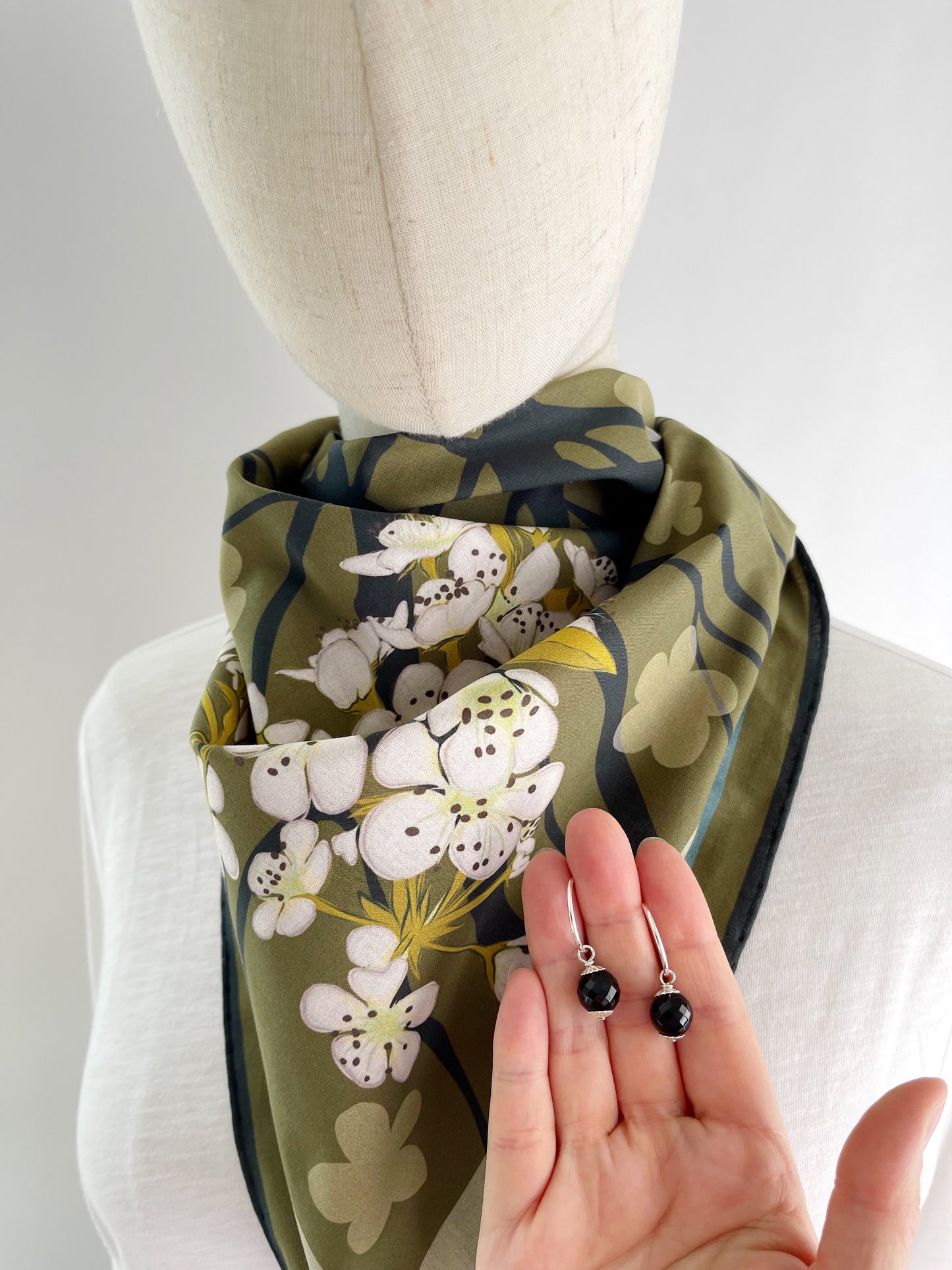 CD. Special order Sour Cherry Blossoms Pima Cotton Lawn 26” square scarf
