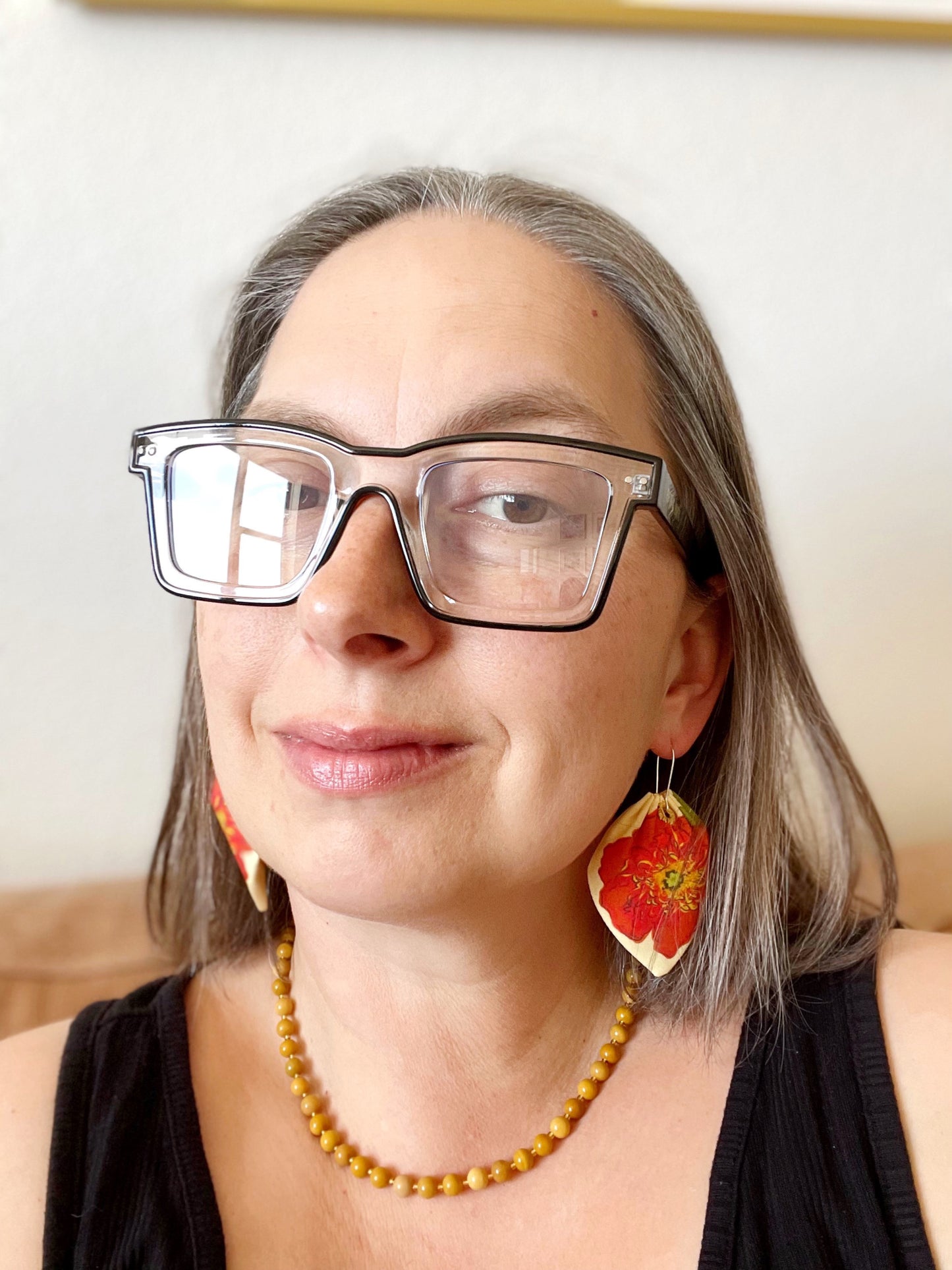 E. Special Order Orange Poppies large petal cotton statement earrings