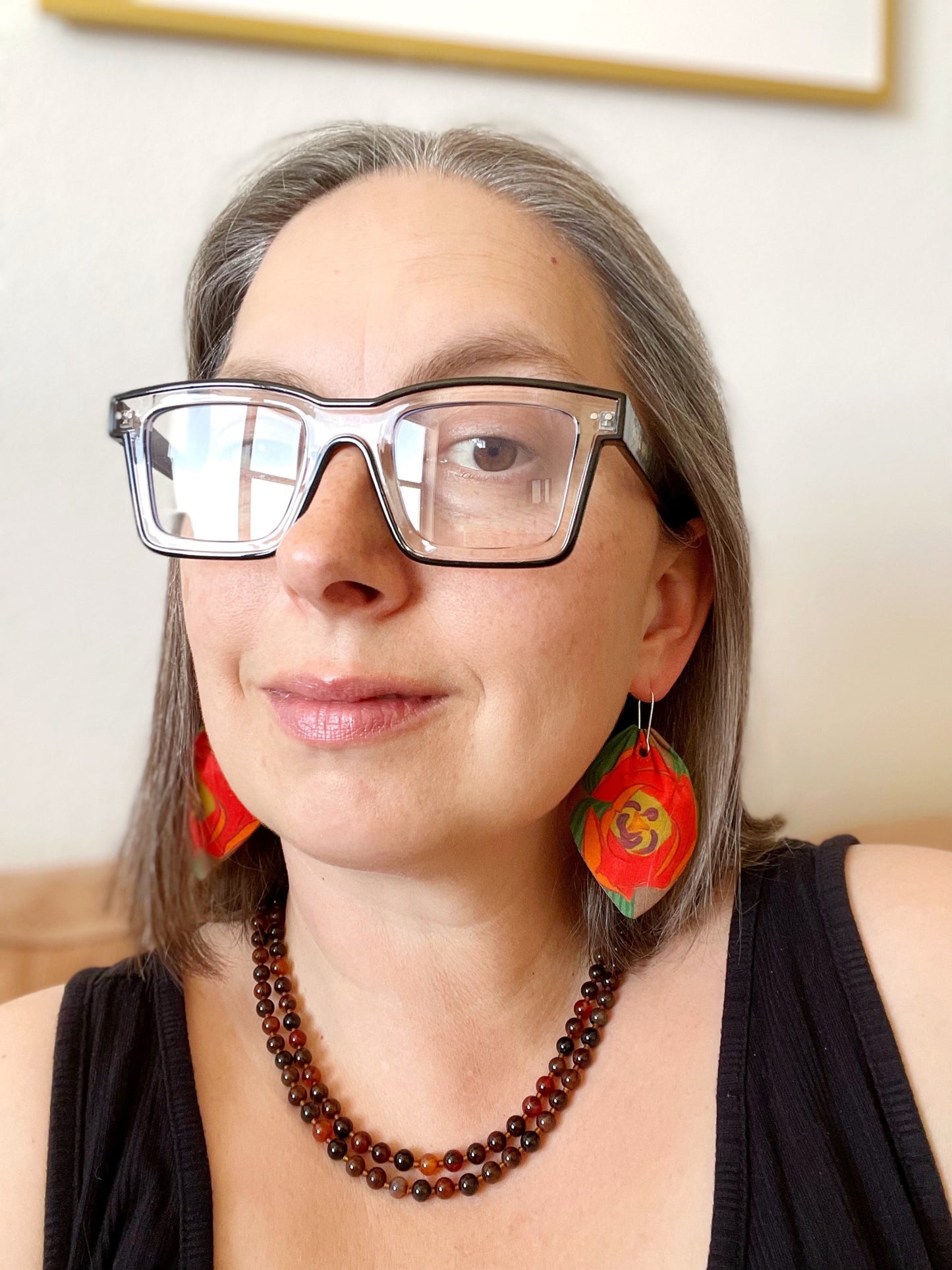 E. Orange Tulip large petal cotton statement earrings