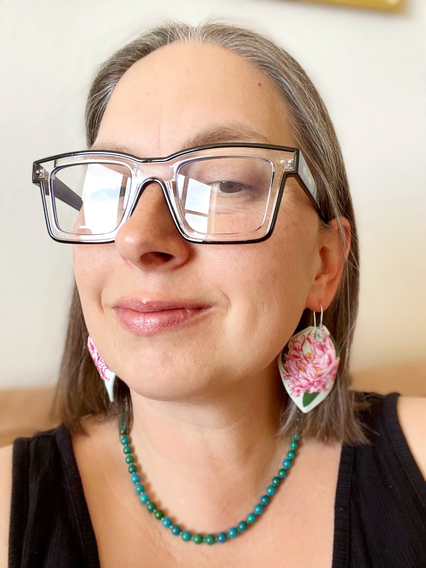 E. Special Order Pink & Magenta Peonies large petal cotton statement earrings