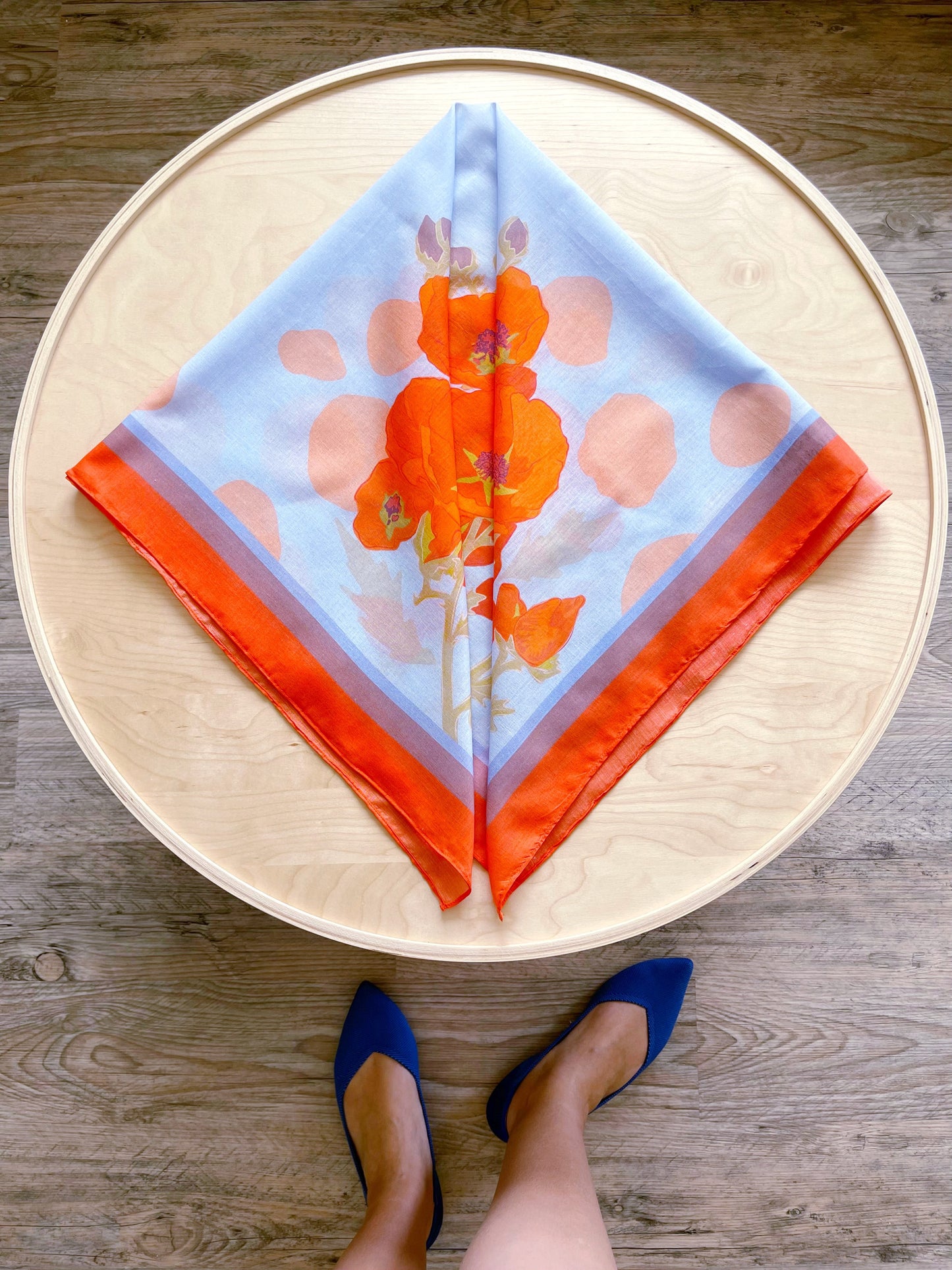 CD. Special Order Apricot Globe Mallow 34” square Mulayam Cotton Scarf