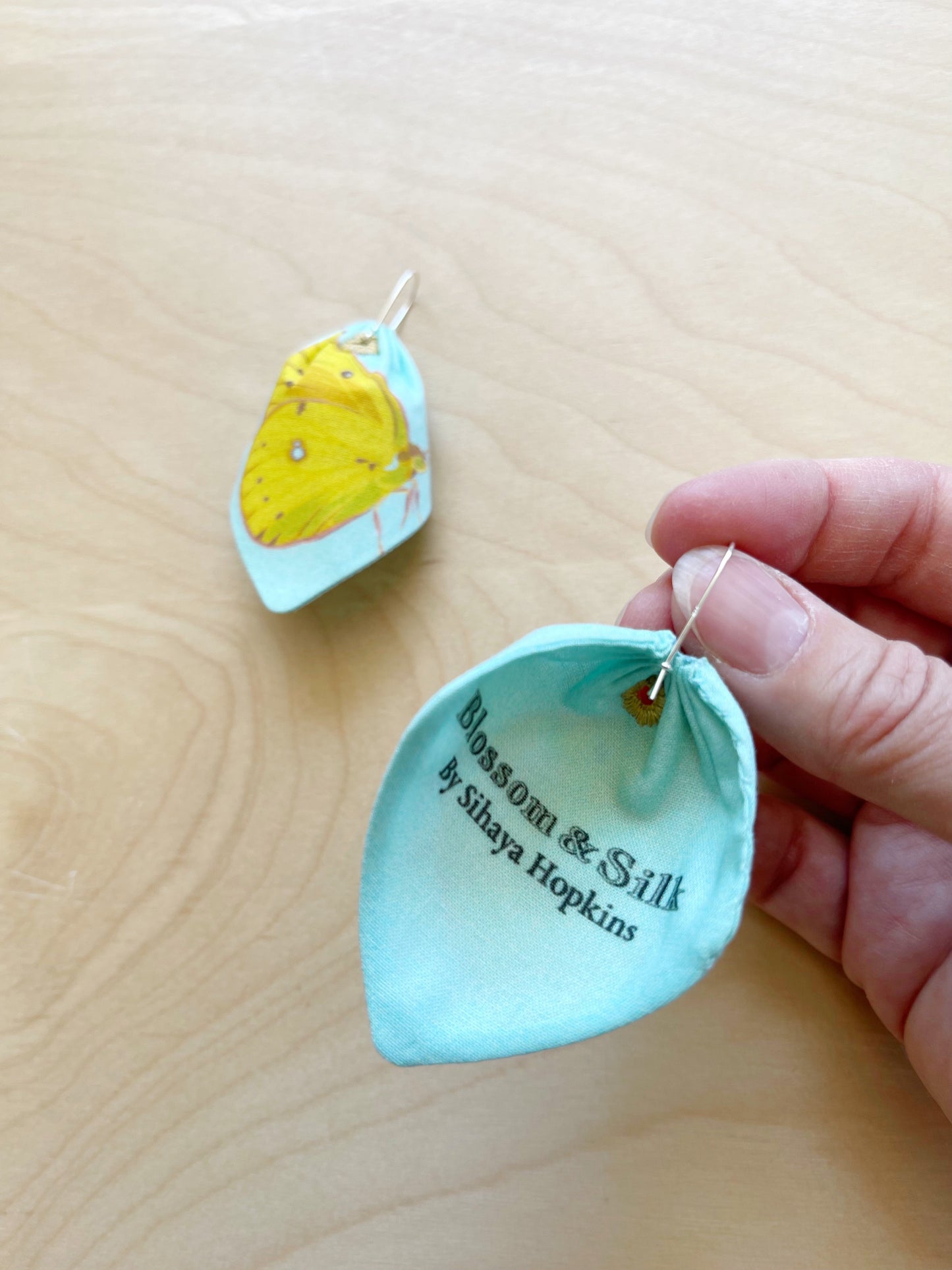 CG. Lemon Yellow Butterflies large petal cotton statement earrings