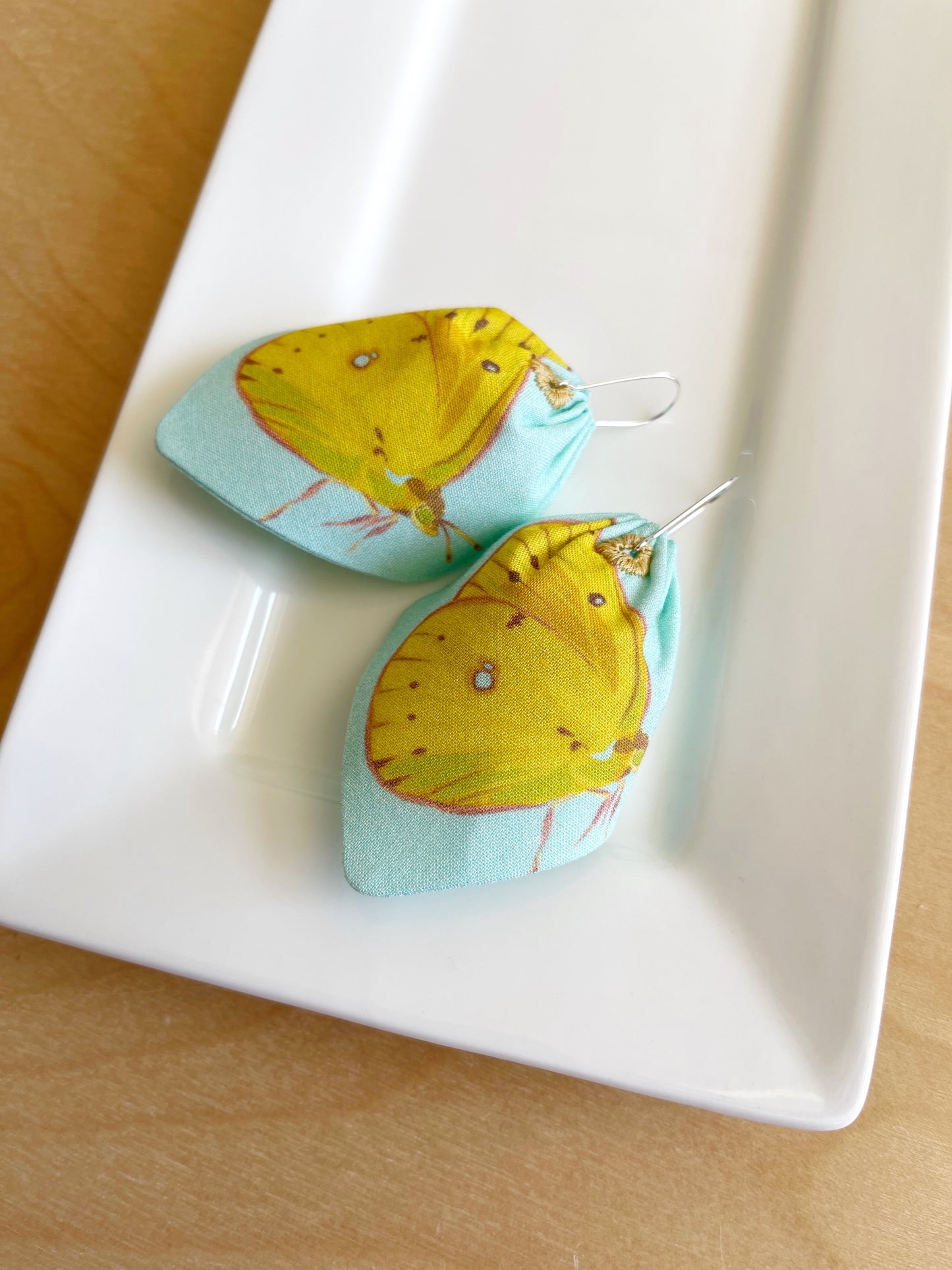CG. Lemon Yellow Butterflies large petal cotton statement earrings