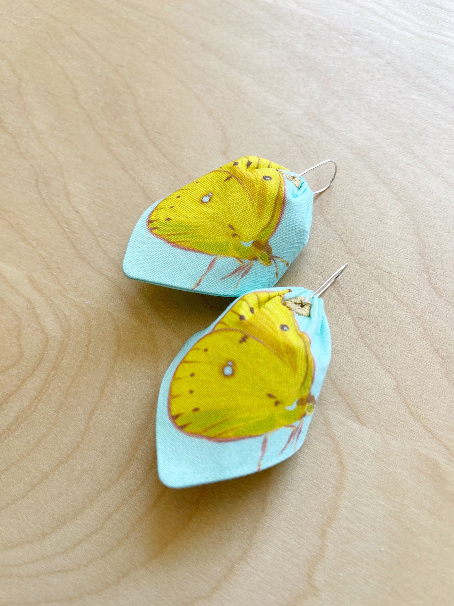 CG. Lemon Yellow Butterflies large petal cotton statement earrings