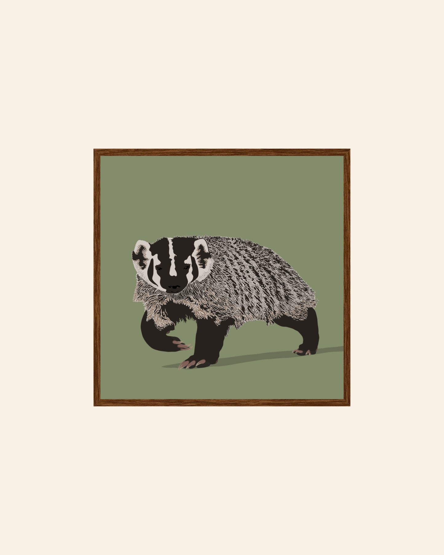 AF. Badger on a Green Background Print