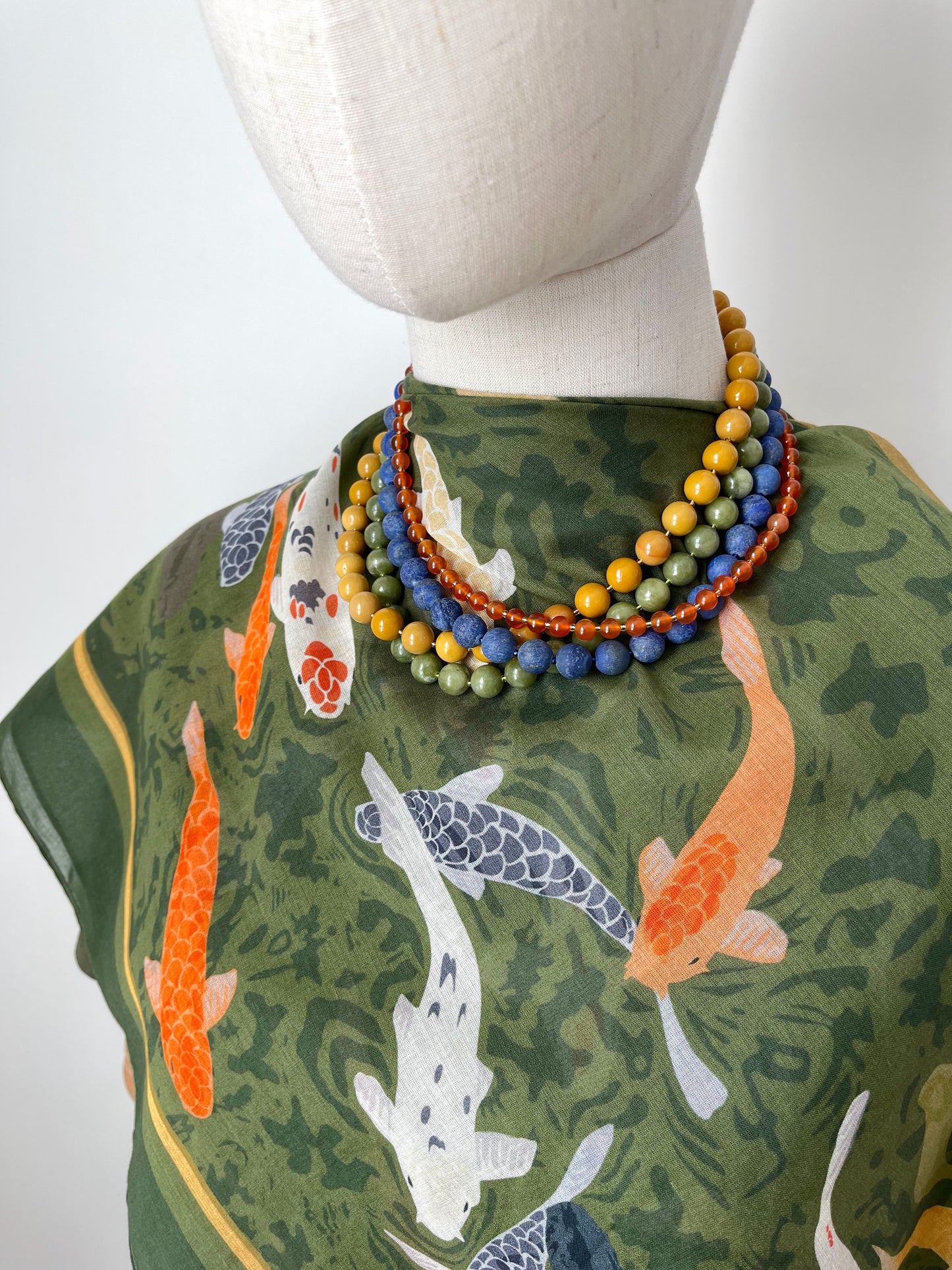 K. Special Order Green Koi Pond 33” square Mulayam Cotton Scarf