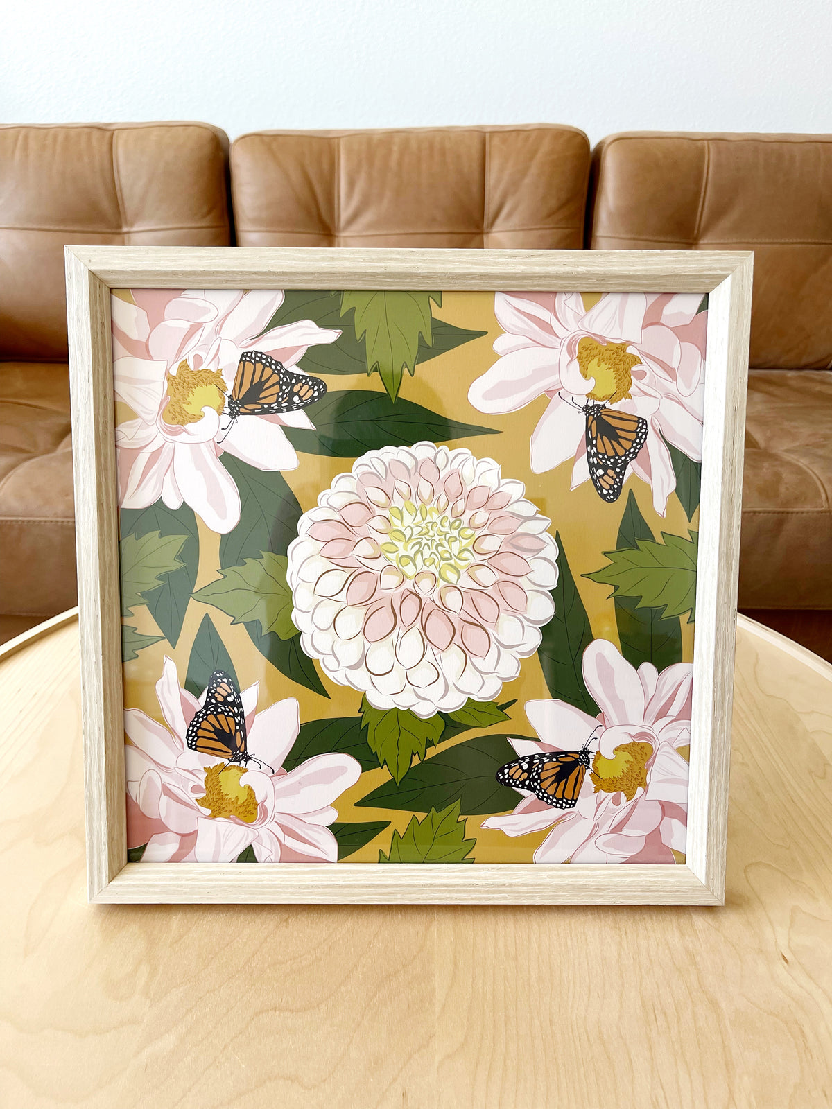 AE. Monarch Butterflies on a Pink Dahlias Four Corner Repeat Print
