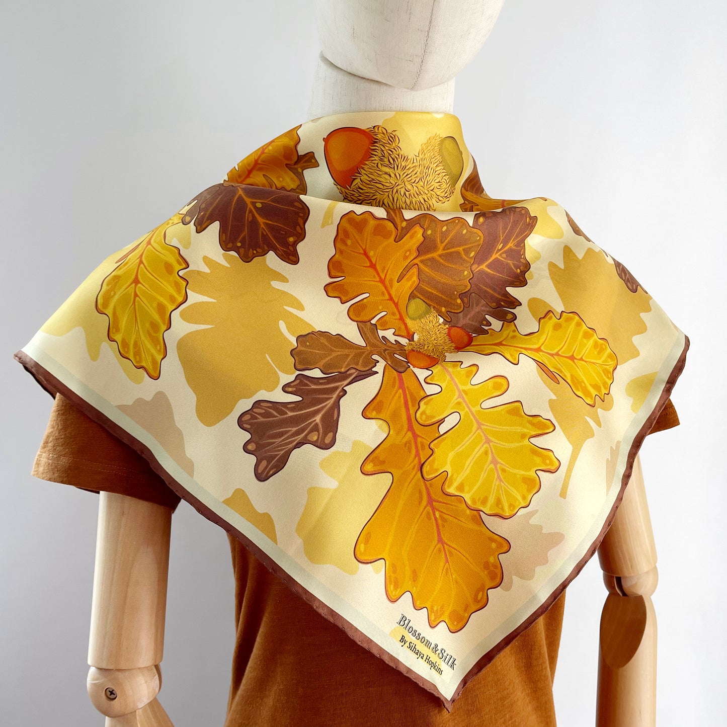 CE. Made to Order Silk Twill Bur Oak scarf 23” square