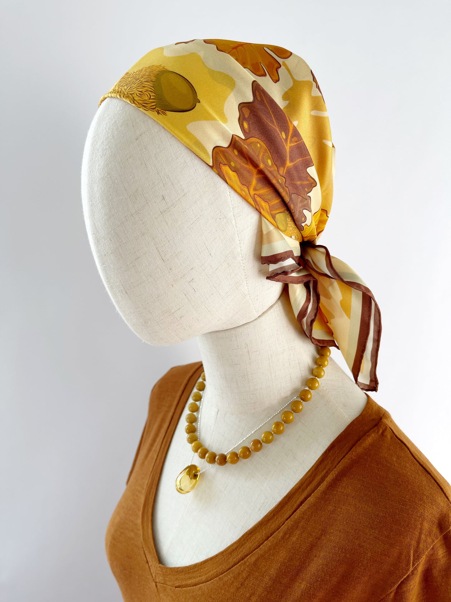 CE. Made to Order Silk Twill Bur Oak scarf 23” square