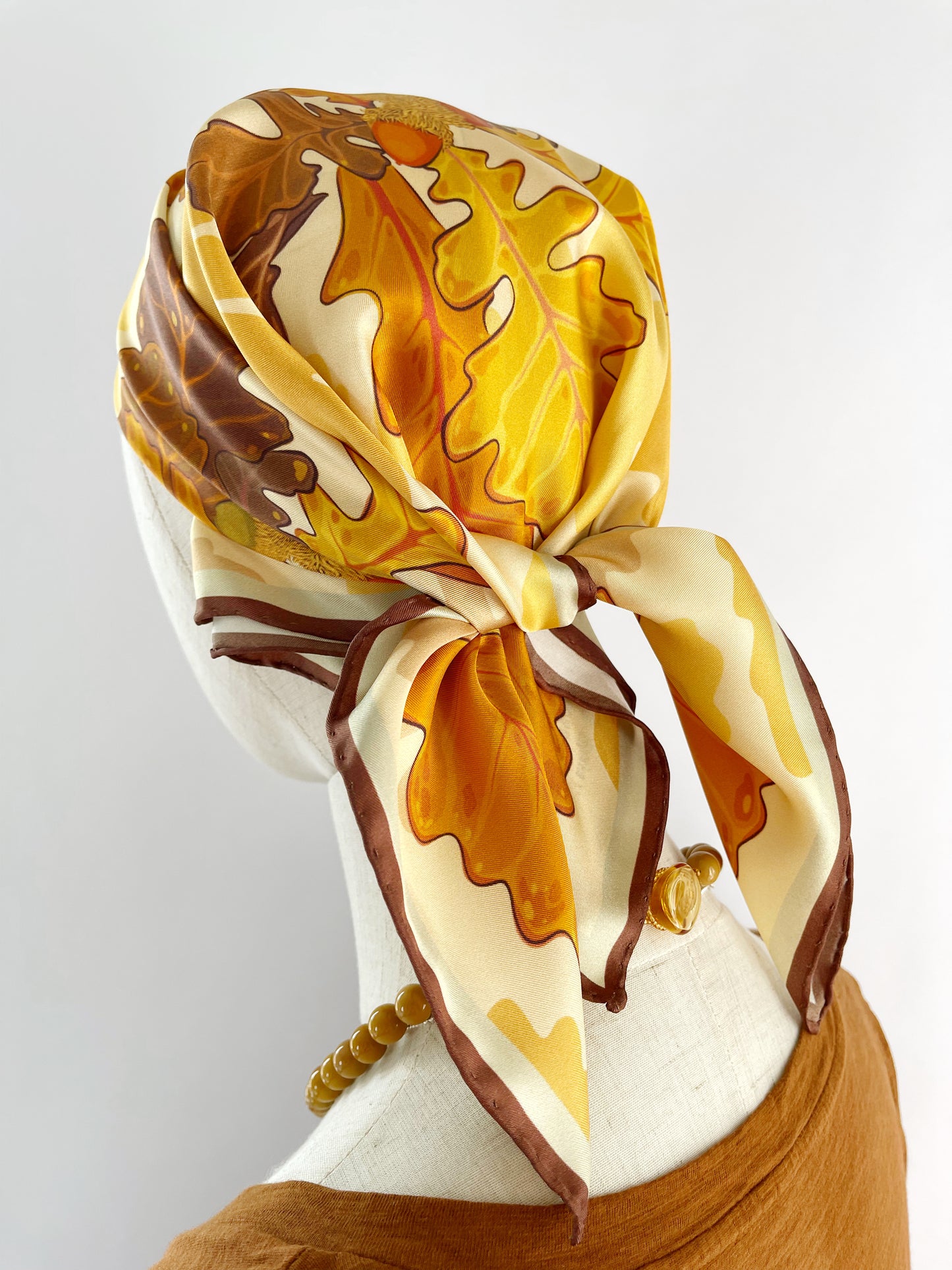 CE. Made to Order Silk Twill Bur Oak scarf 23” square