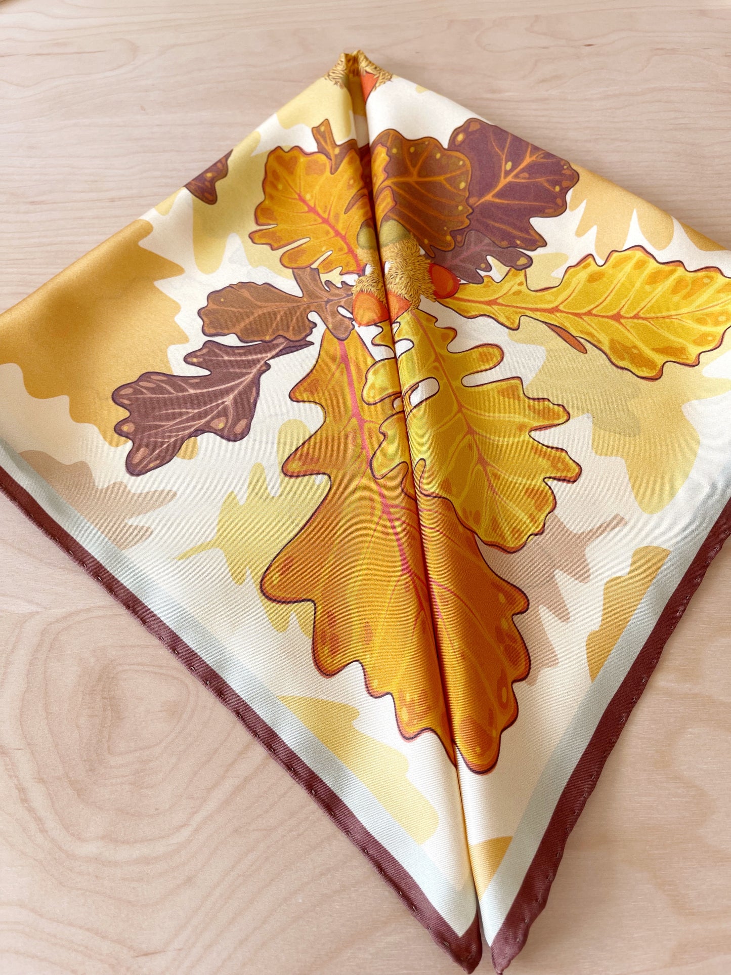 CE. Made to Order Silk Twill Bur Oak scarf 23” square