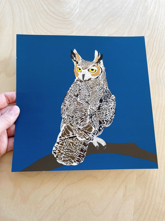 A. Print of my Great Horned Owl drawing 8” square
