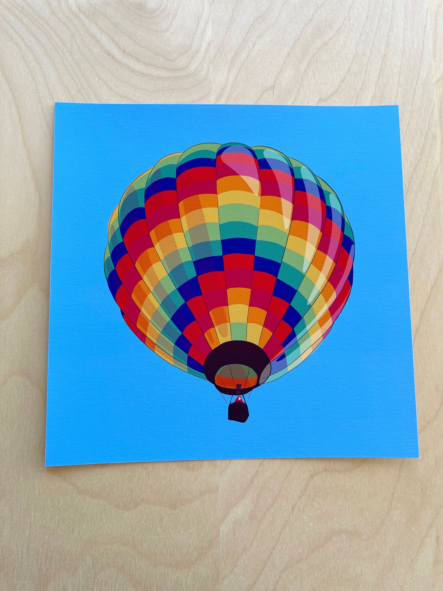CB.  Print of my Rainbow Hot Air Balloon drawing 8” square