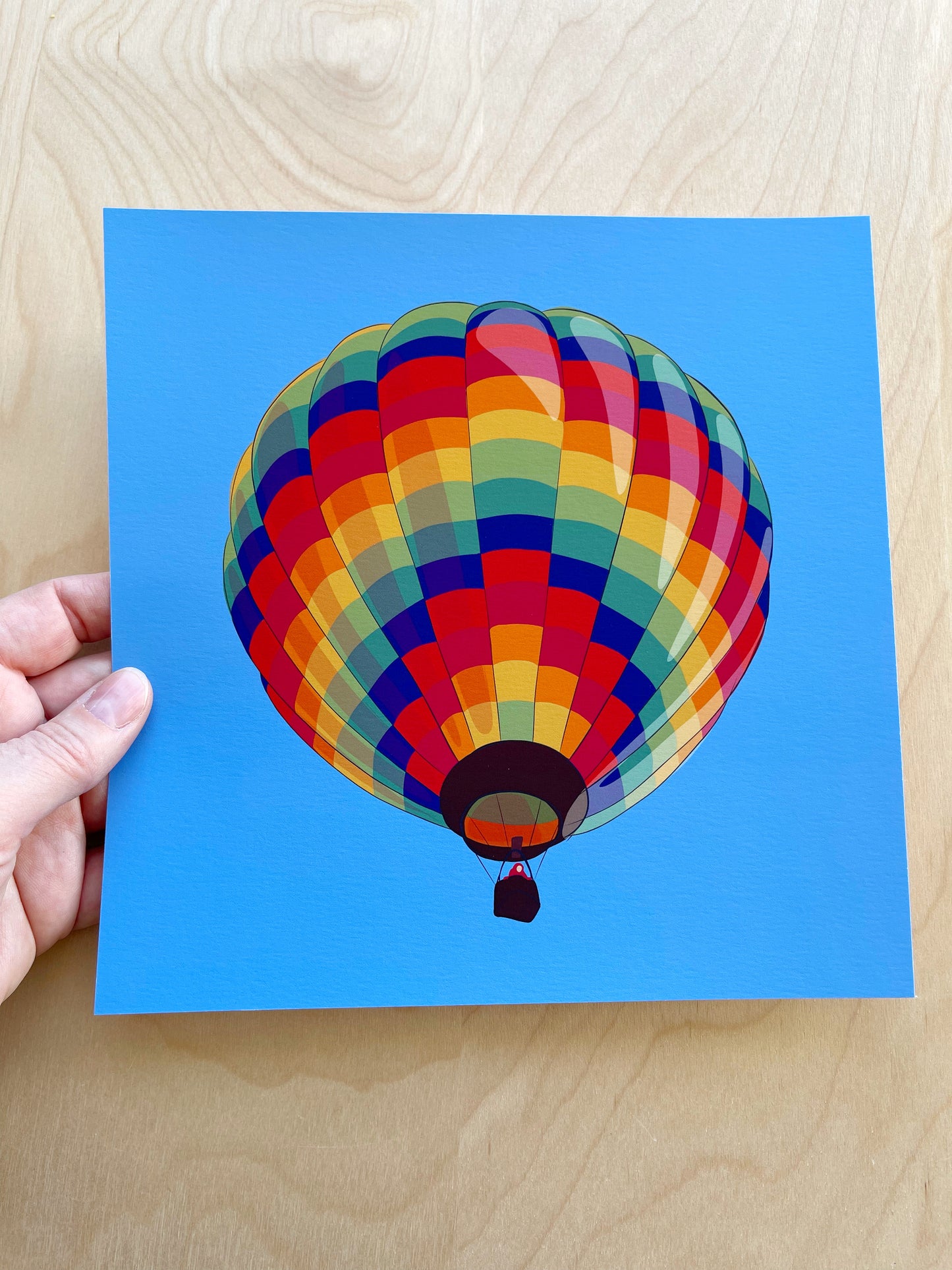 CB.  Print of my Rainbow Hot Air Balloon drawing 8” square