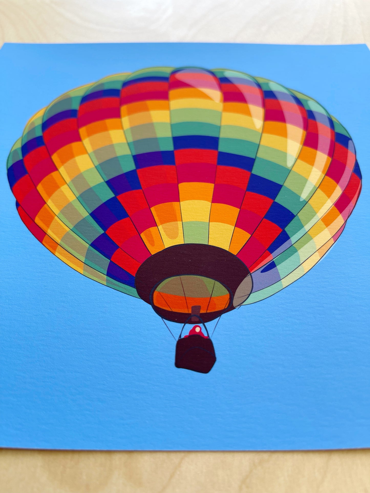 CB.  Print of my Rainbow Hot Air Balloon drawing 8” square