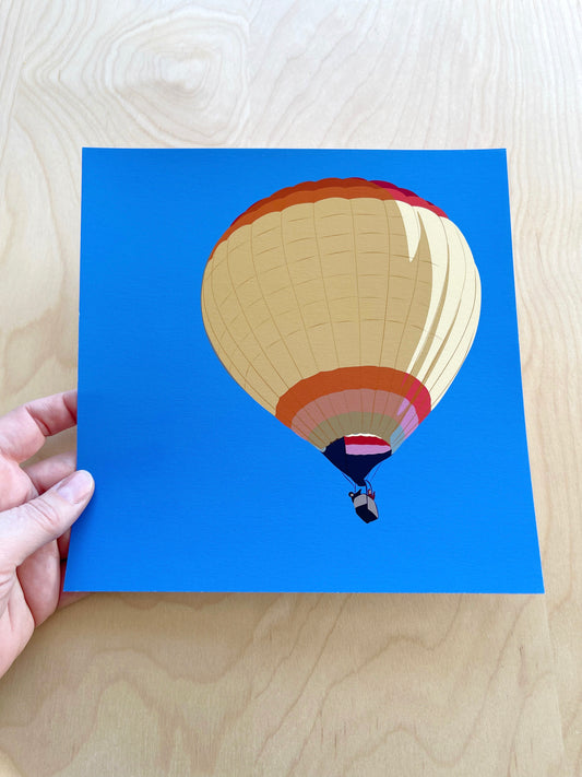 CB. Print of my Pale Yellow Hot Air Balloon drawing 8” square