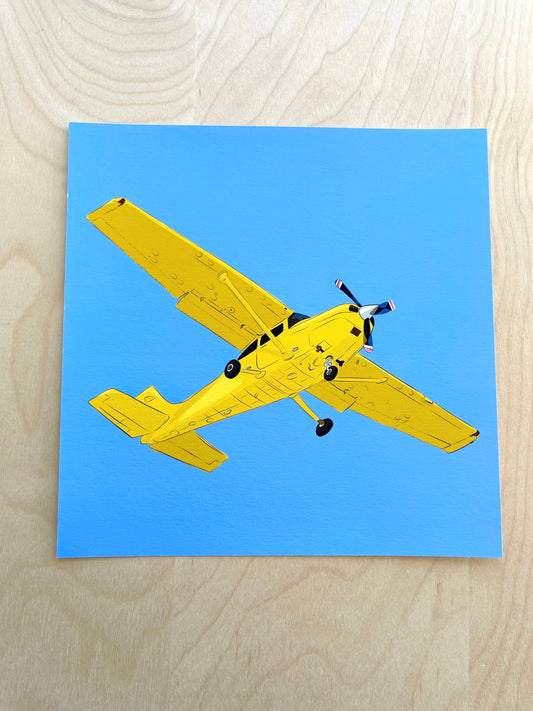 CC. Print of my Yellow Plane in a Blue Sky drawing 8” square