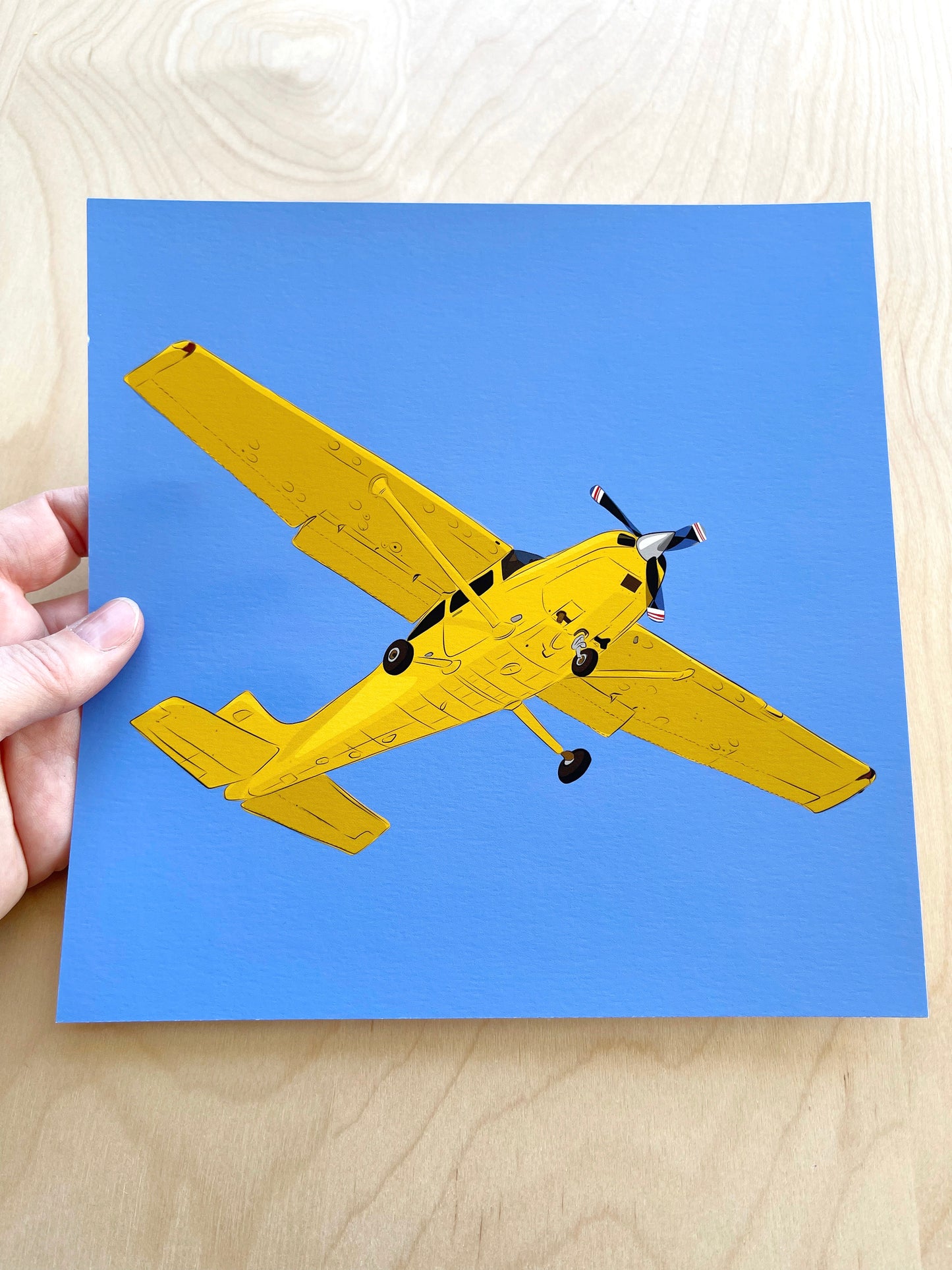 CC. Print of my Yellow Plane in a Blue Sky drawing 8” square