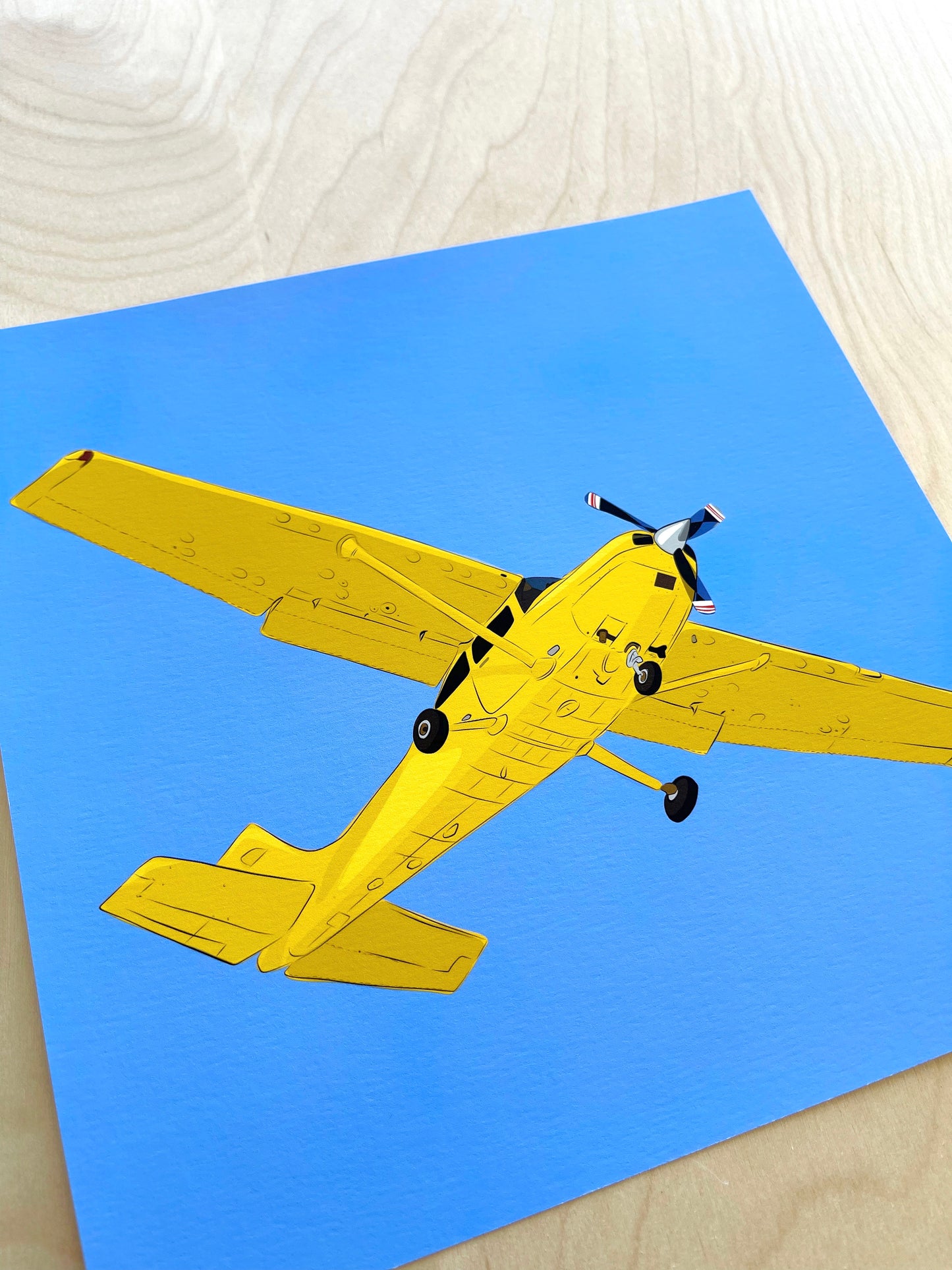 CC. Print of my Yellow Plane in a Blue Sky drawing 8” square