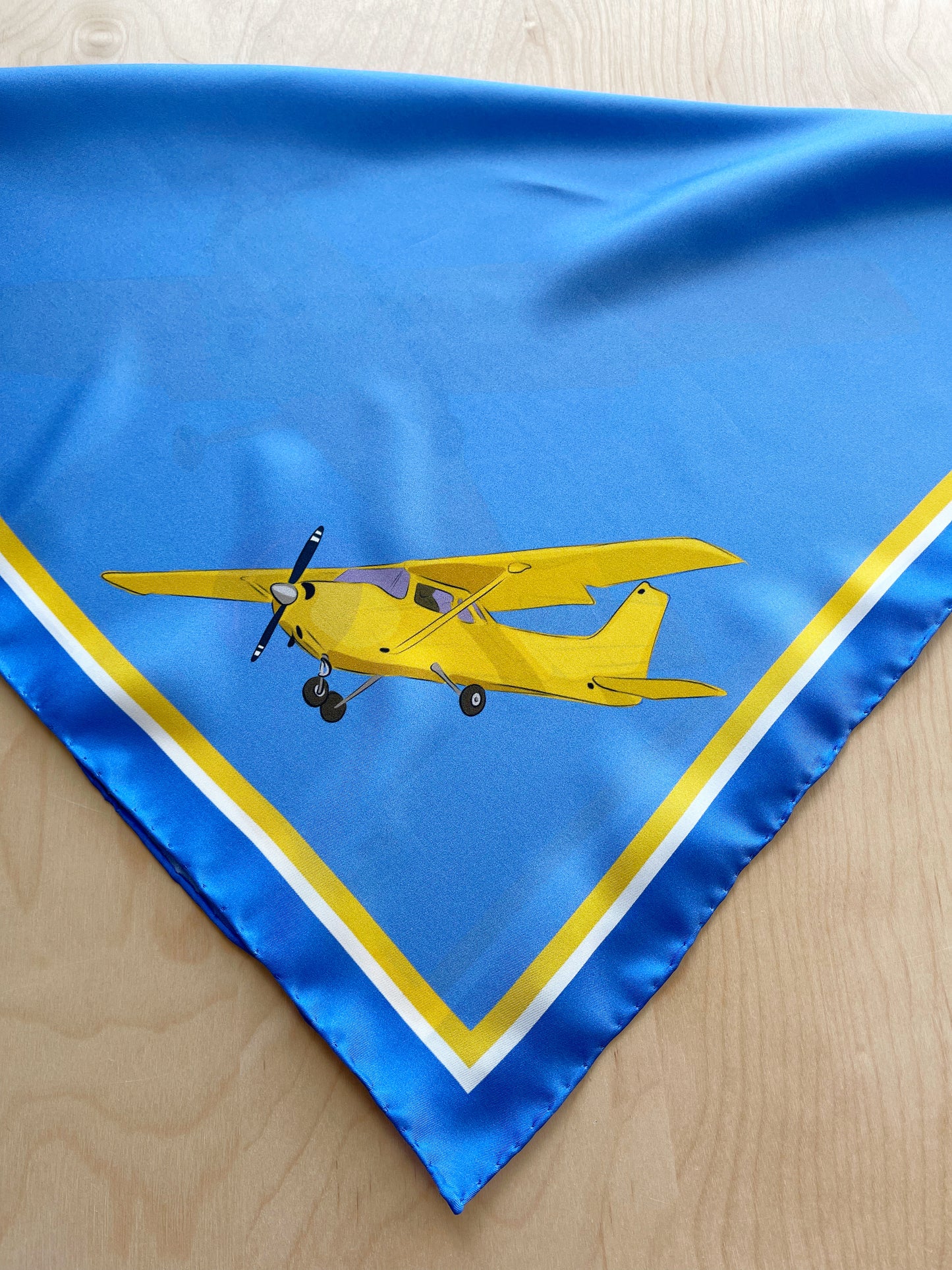 CC. Special Order Yellow Plane in a Blue Sky Silk Twill Scarf