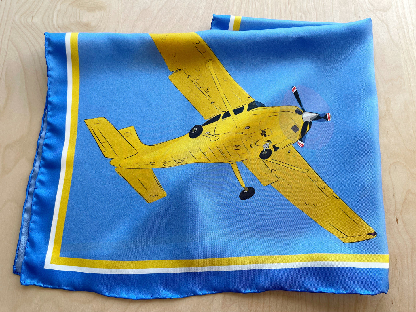 CC. Special Order Yellow Plane in a Blue Sky Silk Twill Scarf