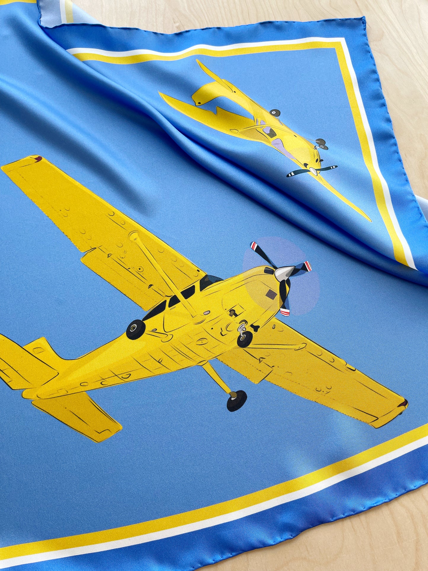 CC. Special Order Yellow Plane in a Blue Sky Silk Twill Scarf