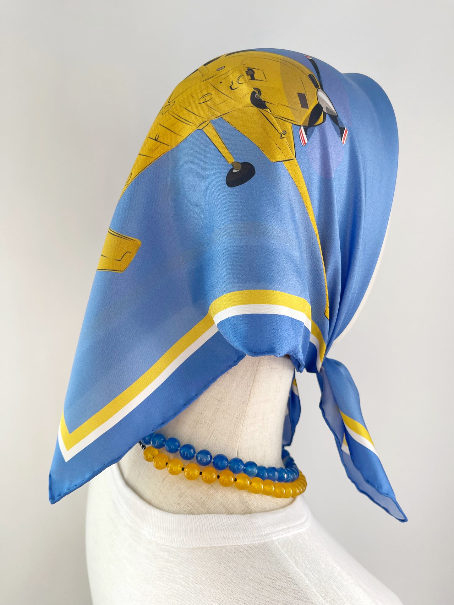 CC. Special Order Yellow Plane in a Blue Sky Silk Twill Scarf