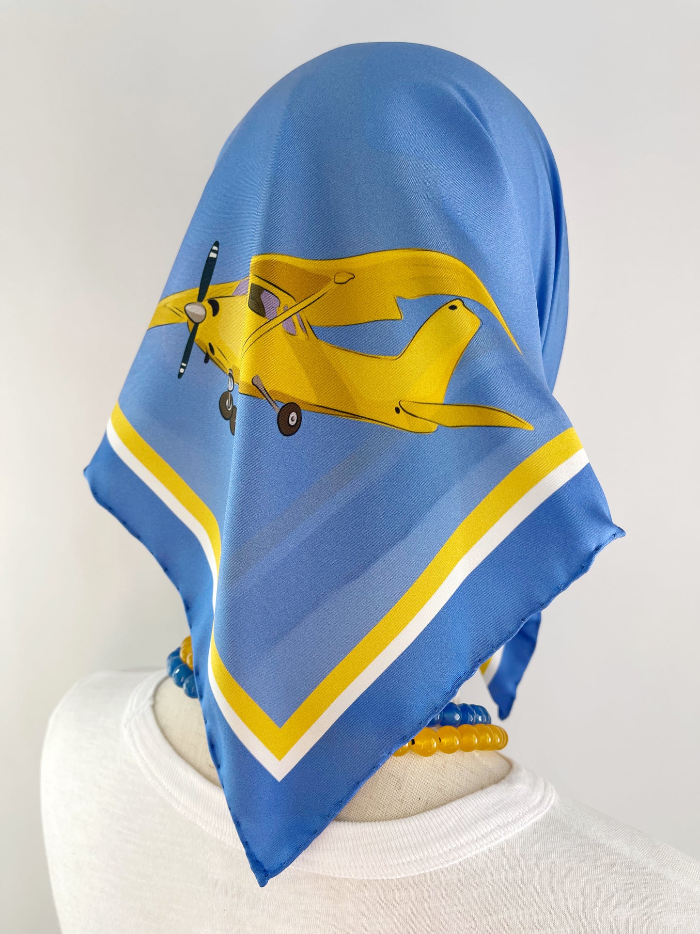 CC. Special Order Yellow Plane in a Blue Sky Silk Twill Scarf