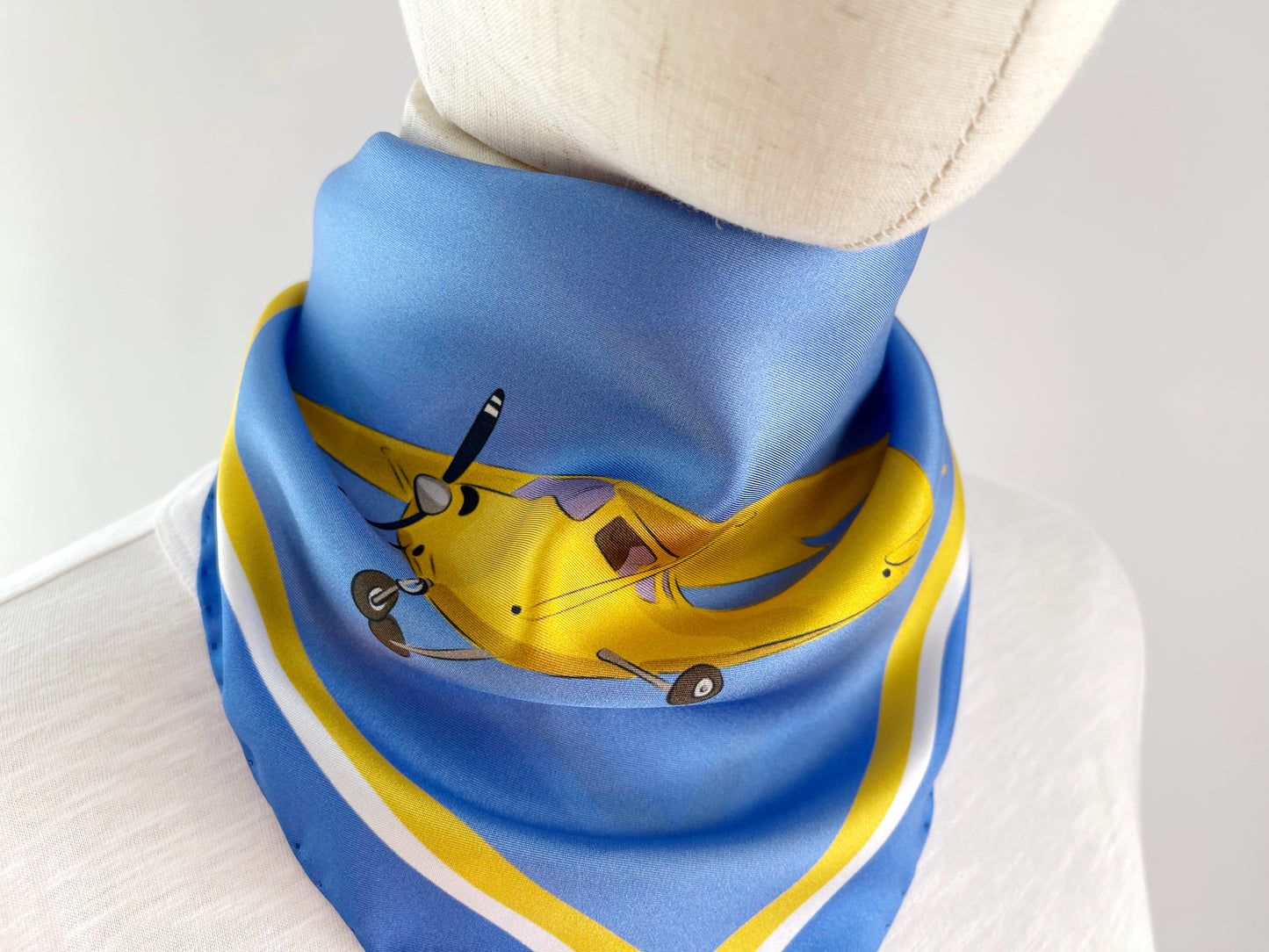 CC. Special Order Yellow Plane in a Blue Sky Silk Twill Scarf
