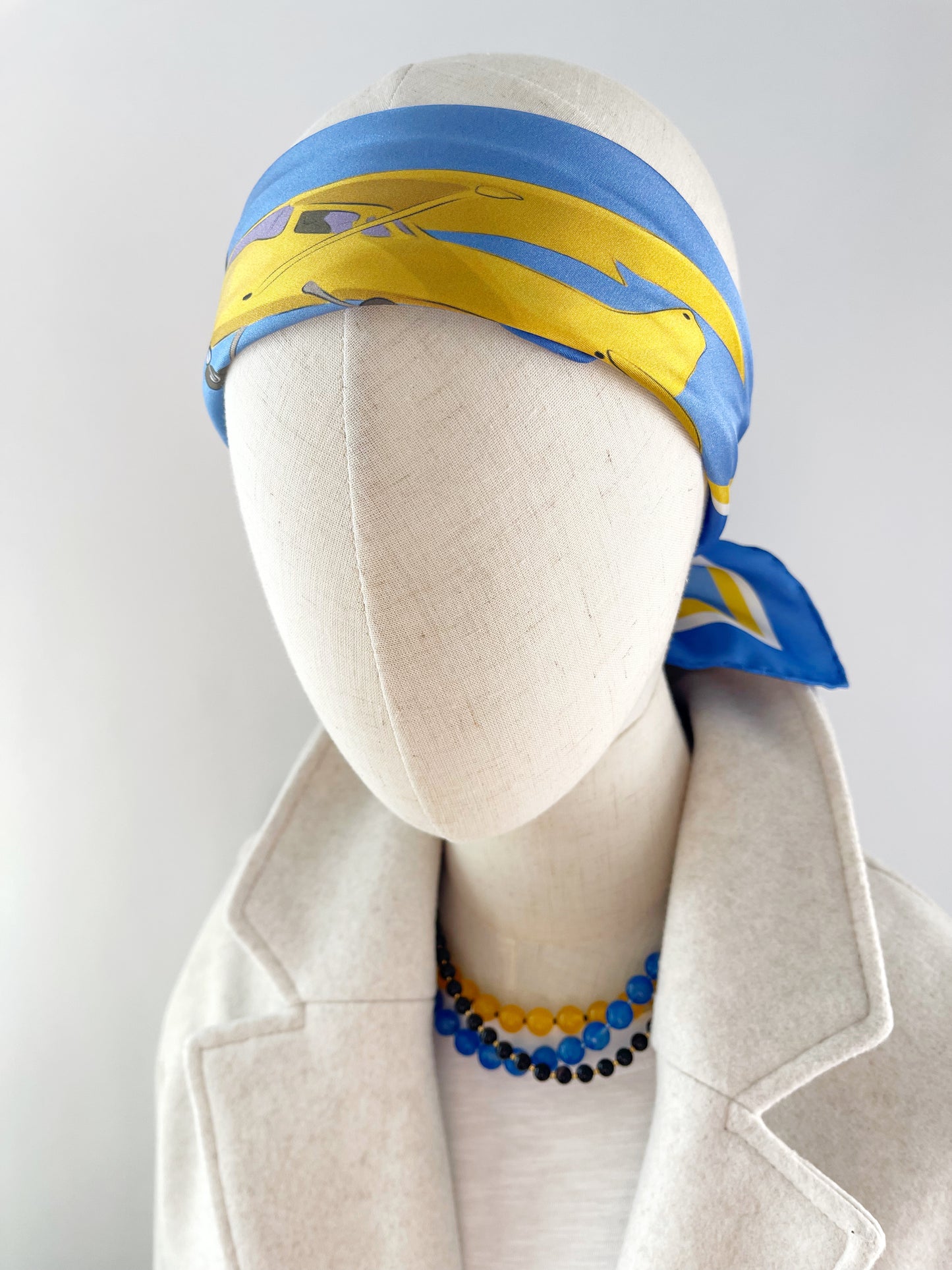 CC. Special Order Yellow Plane in a Blue Sky Silk Twill Scarf