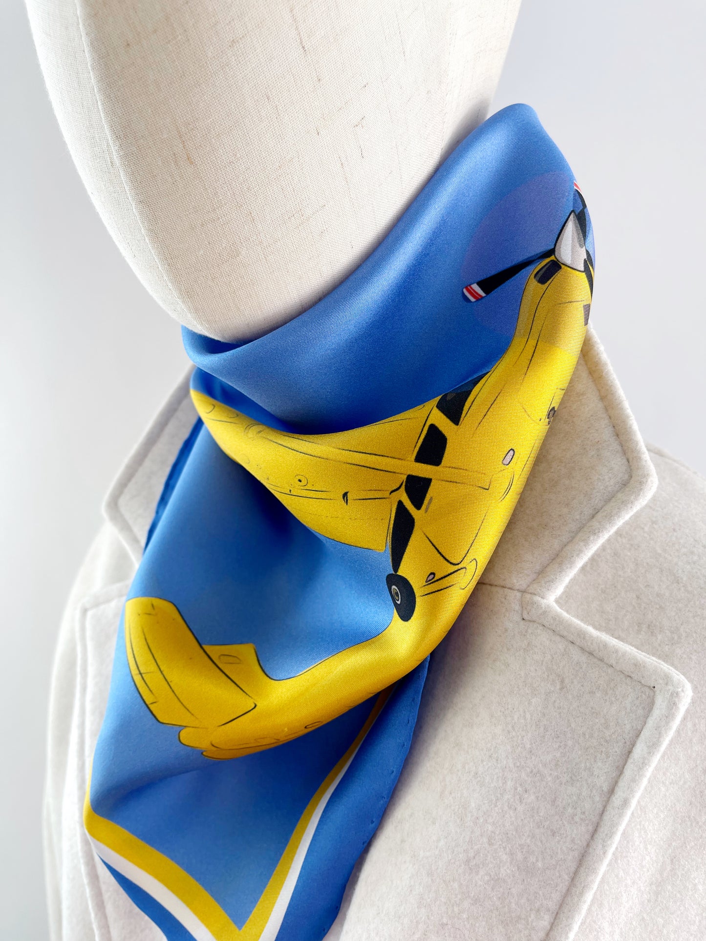 CC. Special Order Yellow Plane in a Blue Sky Silk Twill Scarf