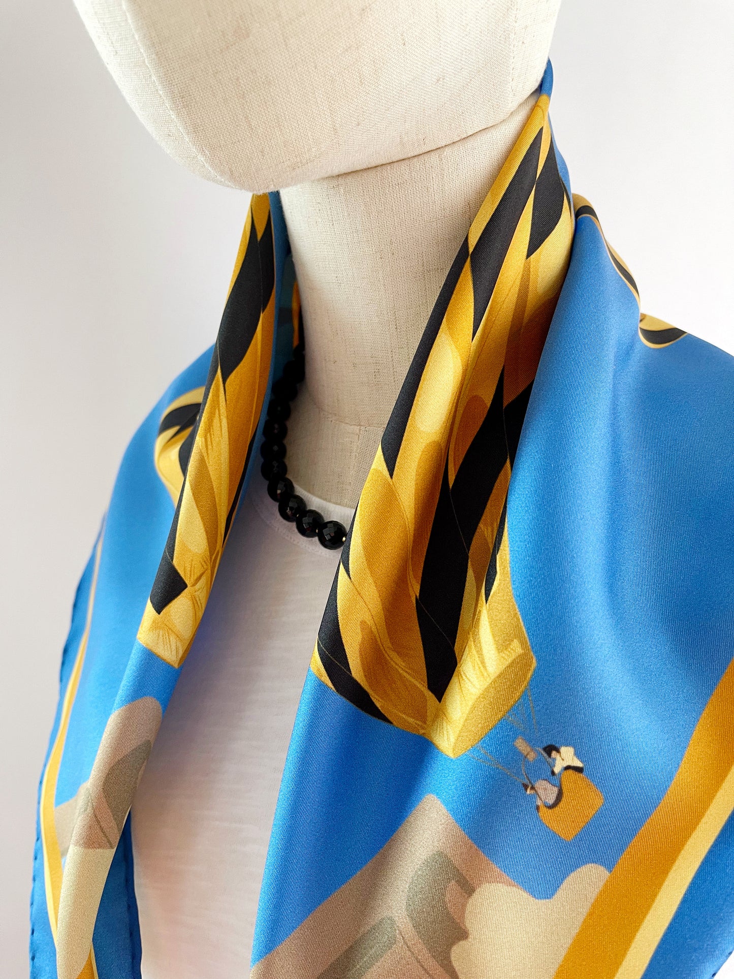CB. Special Order Black & Gold Hot Air Balloon Silk Twill Scarf
