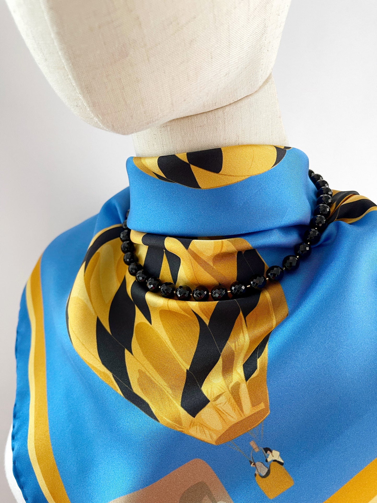 CB. Special Order Black & Gold Hot Air Balloon Silk Twill Scarf