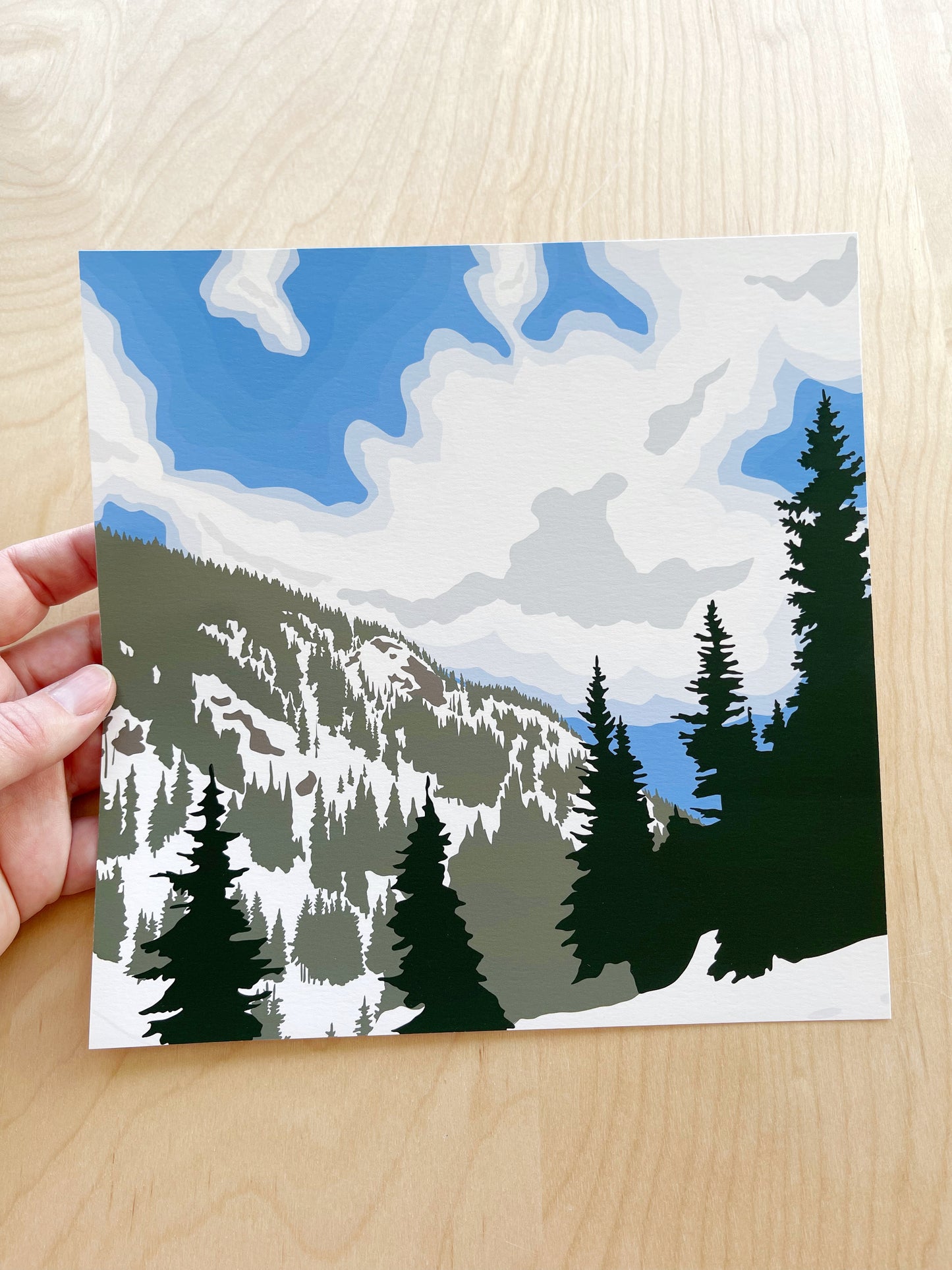 DB. Print of my Winter Mountains drawing 8” square