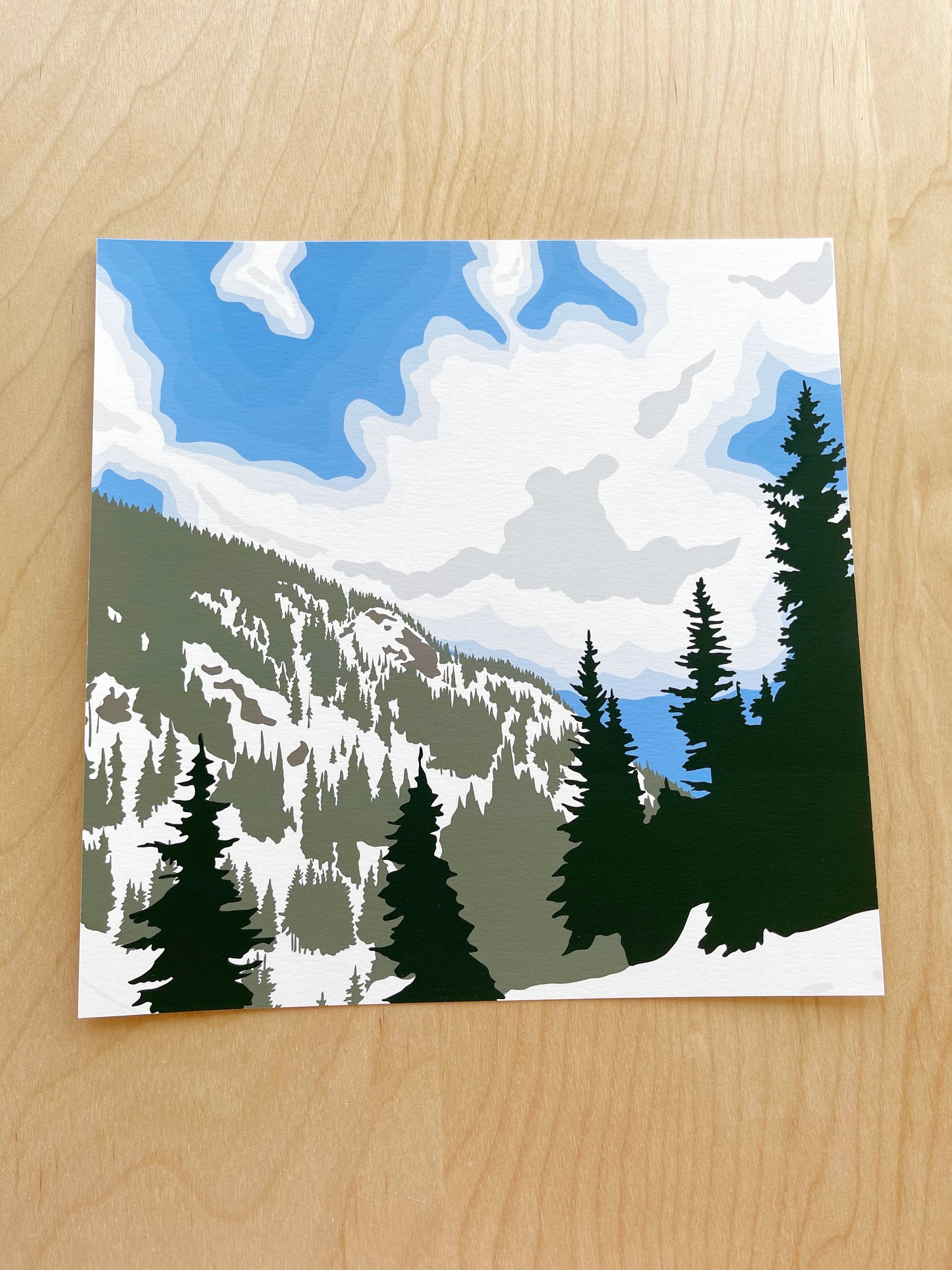 DB. Print of my Winter Mountains drawing 8” square