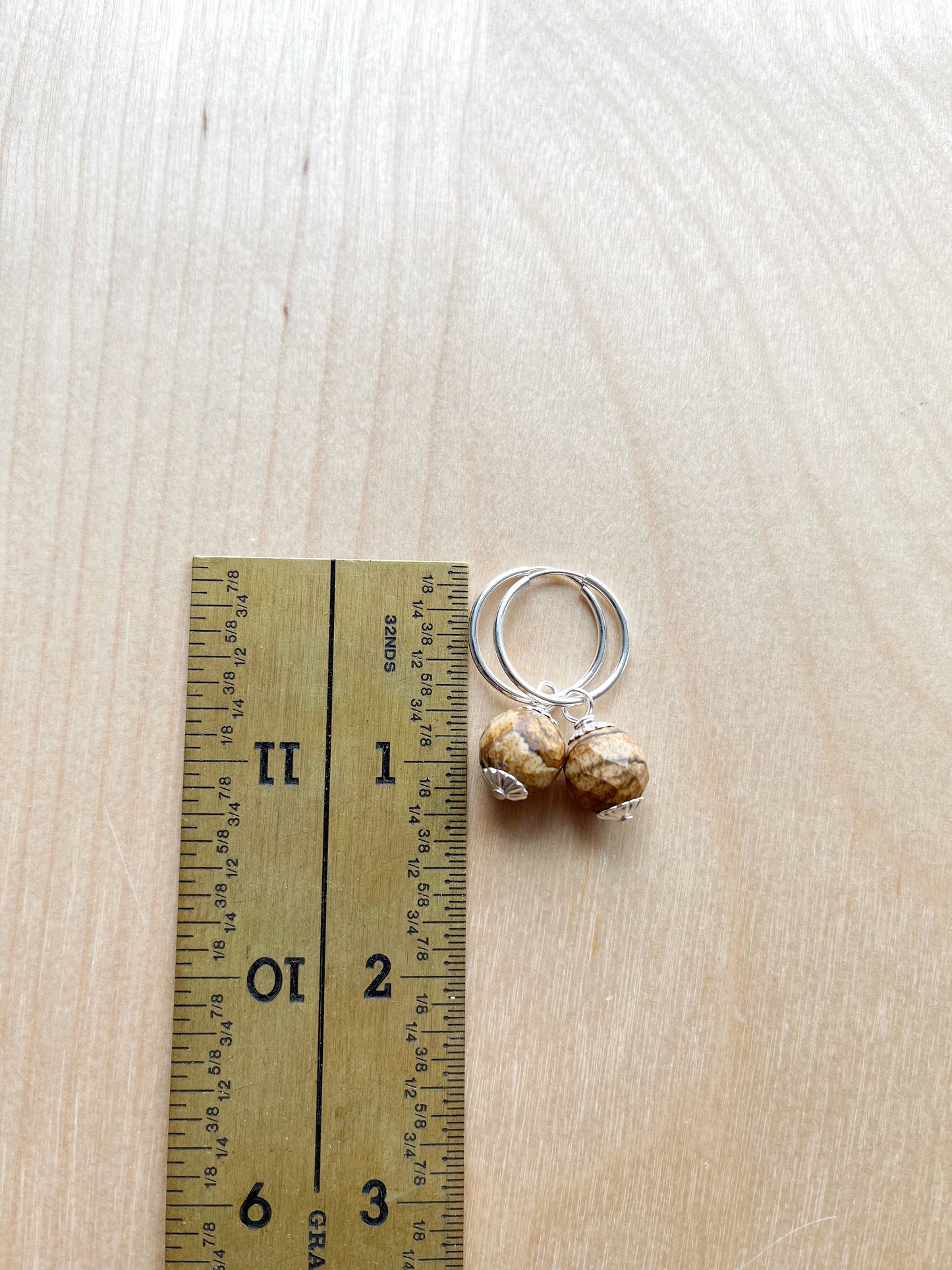 AG. Picture Jasper dangles on sterling silver hoop earrings