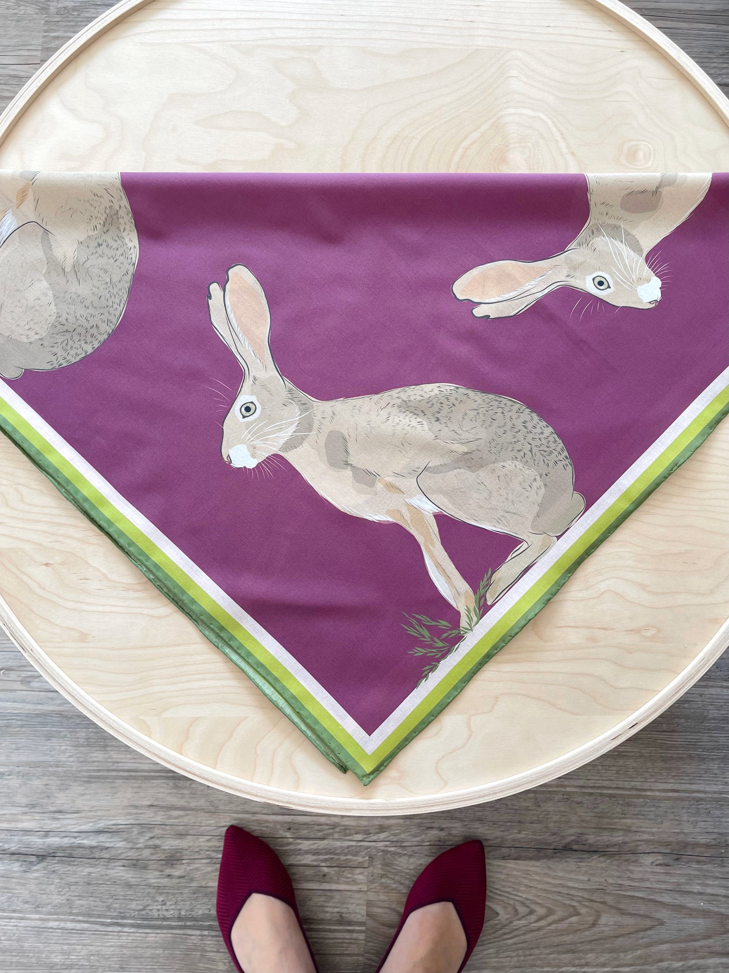 AB. Special Order Jackrabbit on Beetroot Background Pima Cotton Lawn 26” square scarf