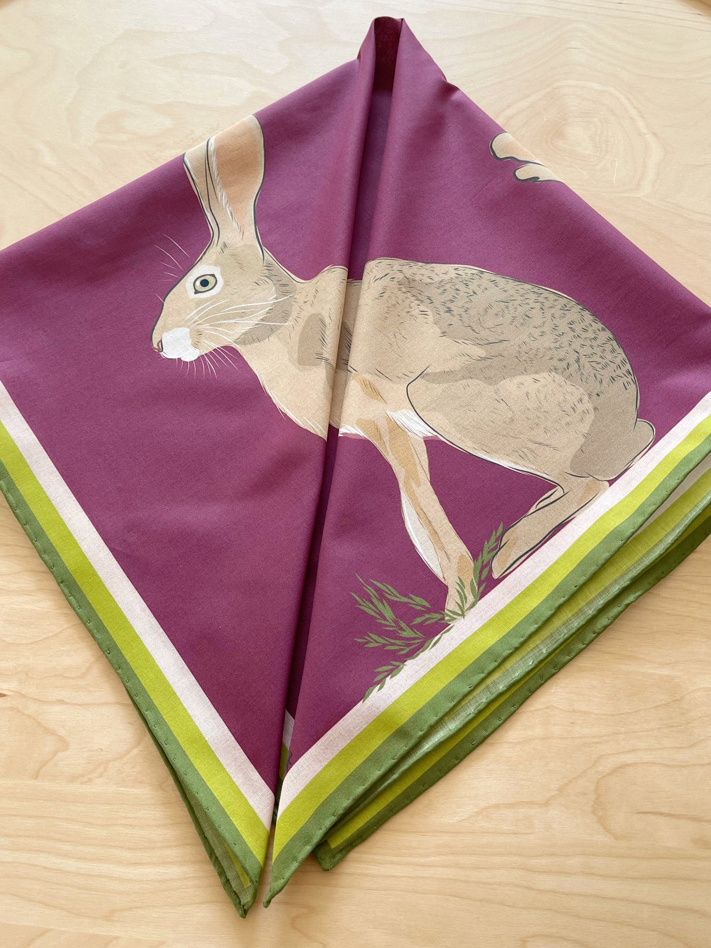 AB. Special Order Jackrabbit on Beetroot Background Pima Cotton Lawn 26” square scarf