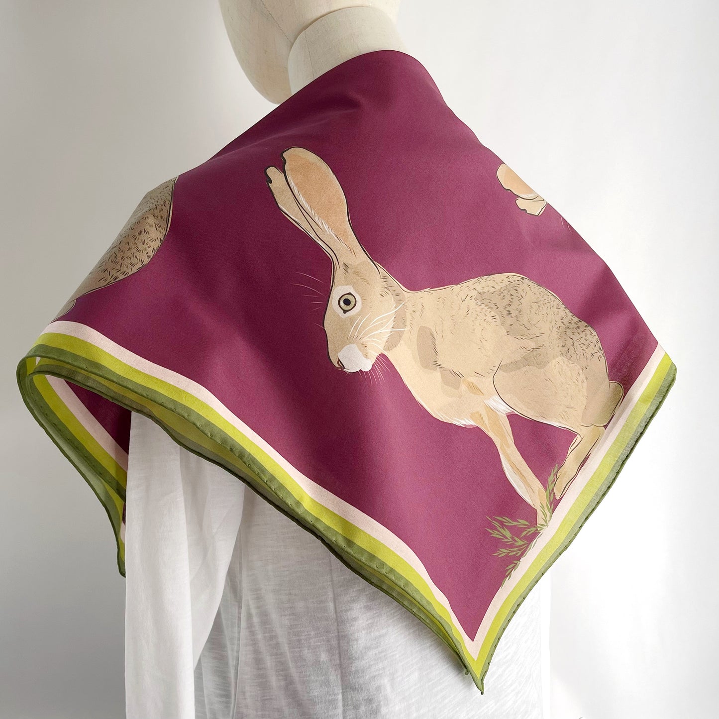 AB. Special Order Jackrabbit on Beetroot Background Pima Cotton Lawn 26” square scarf