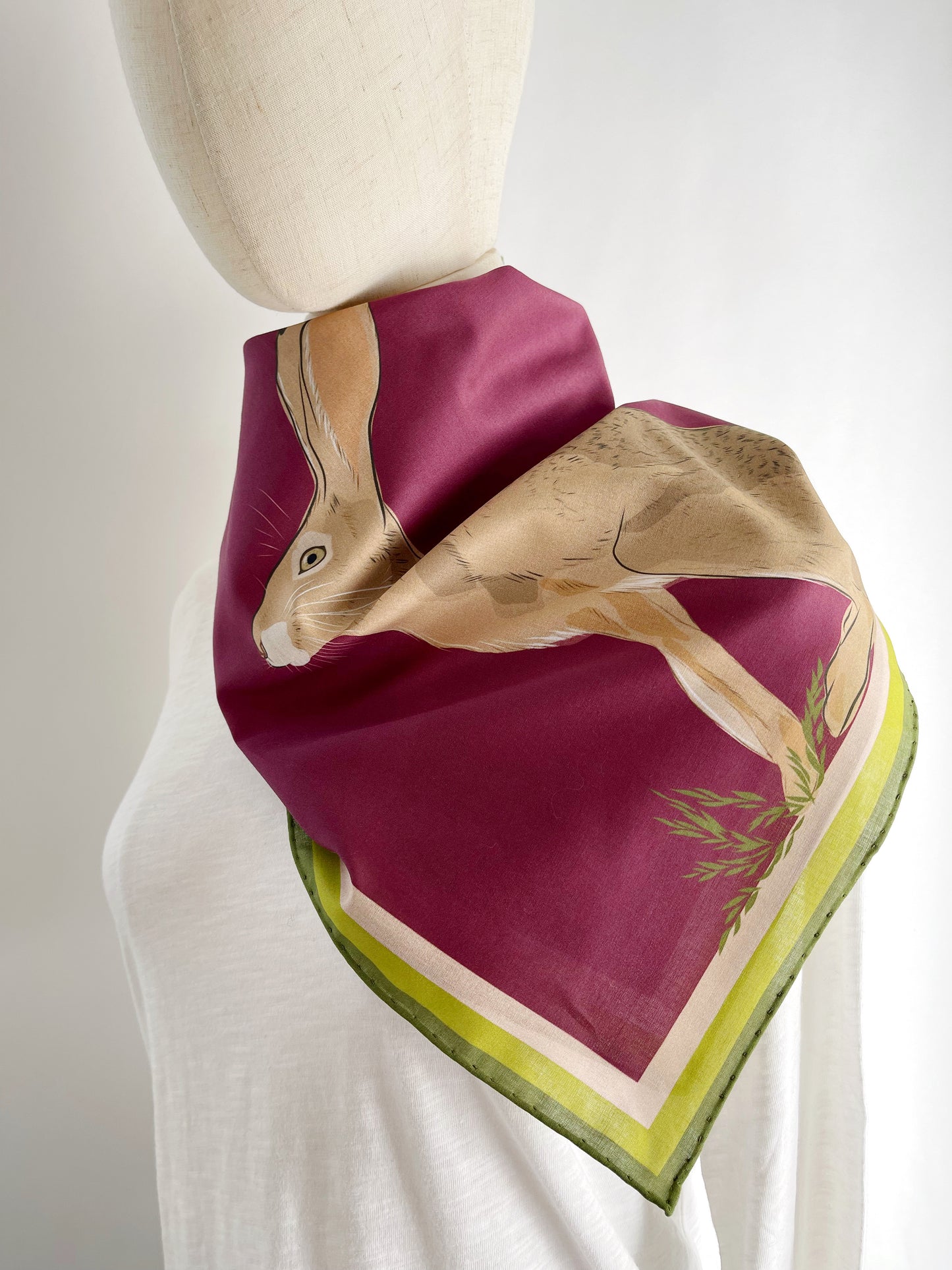 AB. Special Order Jackrabbit on Beetroot Background Pima Cotton Lawn 26” square scarf