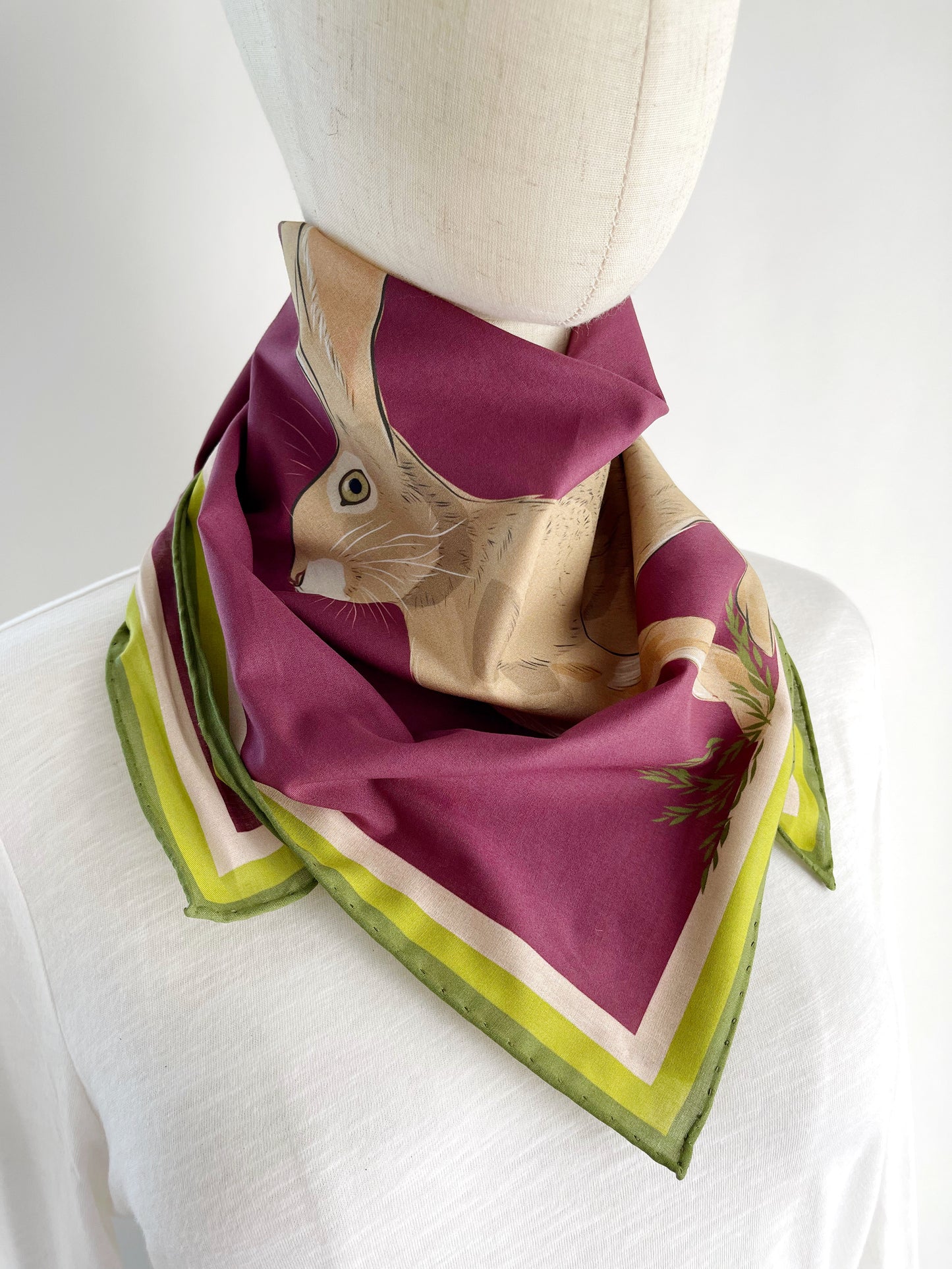 AB. Special Order Jackrabbit on Beetroot Background Pima Cotton Lawn 26” square scarf