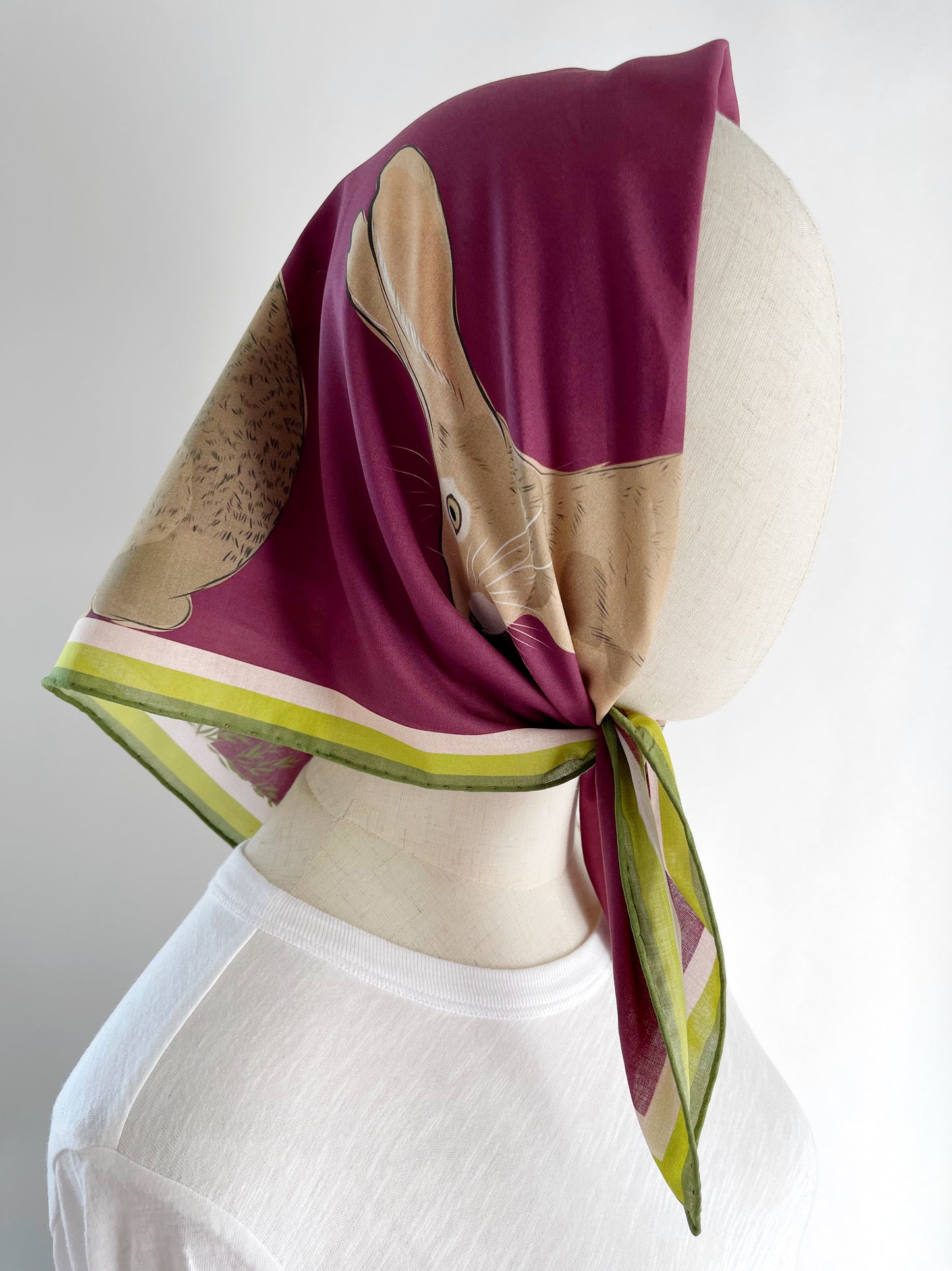 AB. Special Order Jackrabbit on Beetroot Background Pima Cotton Lawn 26” square scarf