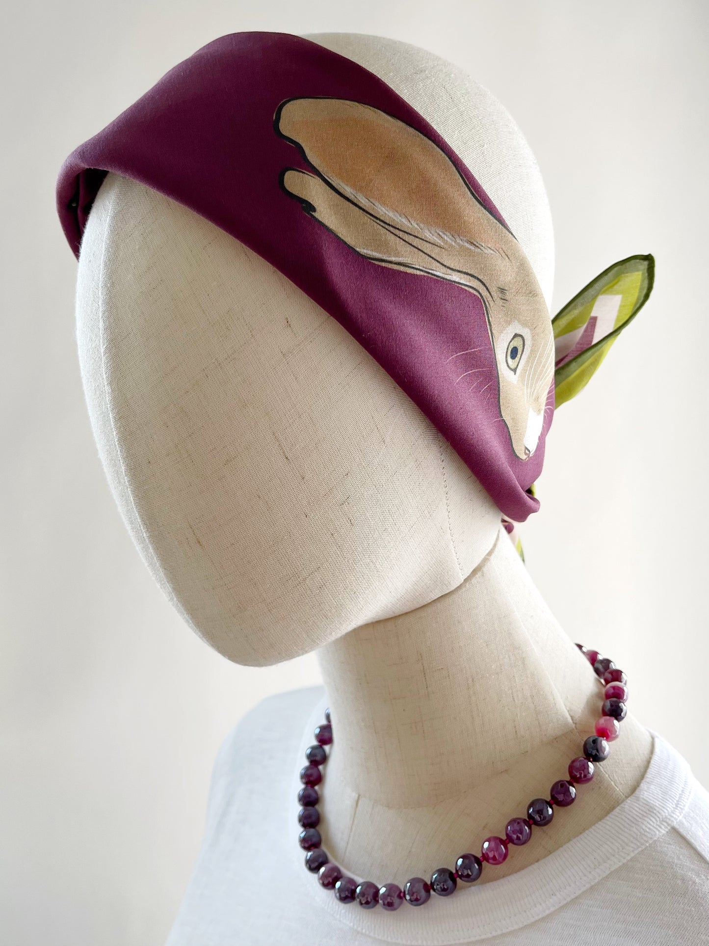 AB. Special Order Jackrabbit on Beetroot Background Pima Cotton Lawn 26” square scarf